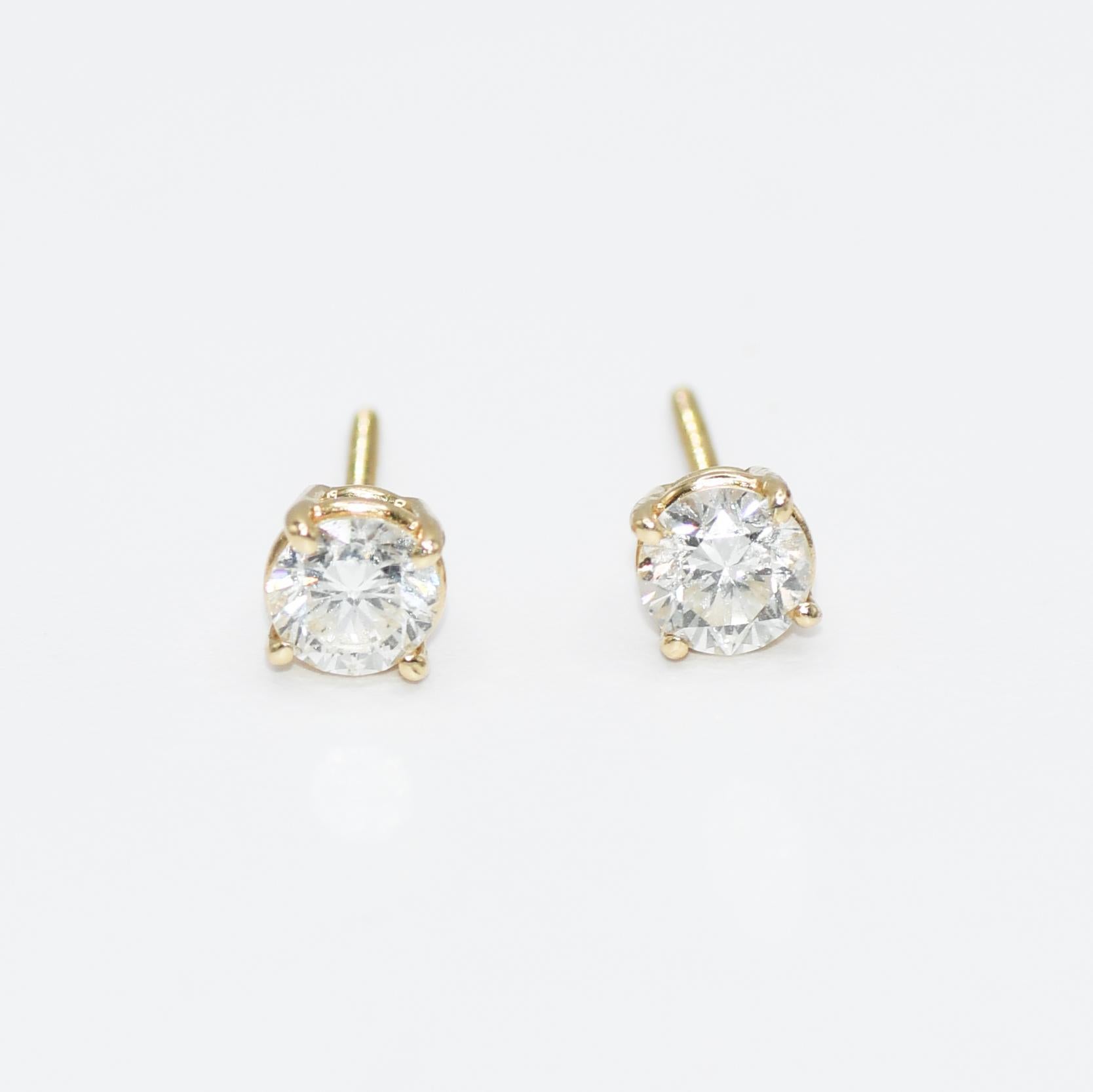 14 Karat Gelbgold Diamant-Ohrstecker, 1,08 Karatdw, 1,4 g für Damen oder Herren