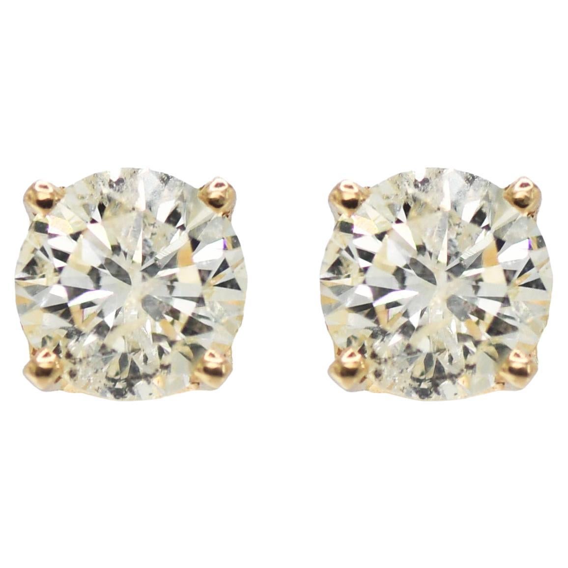 14K Yellow Gold Diamond Stud Earrings 1.50 carats For Sale