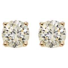 Vintage 14K Yellow Gold Diamond Stud Earrings 1.50 carats