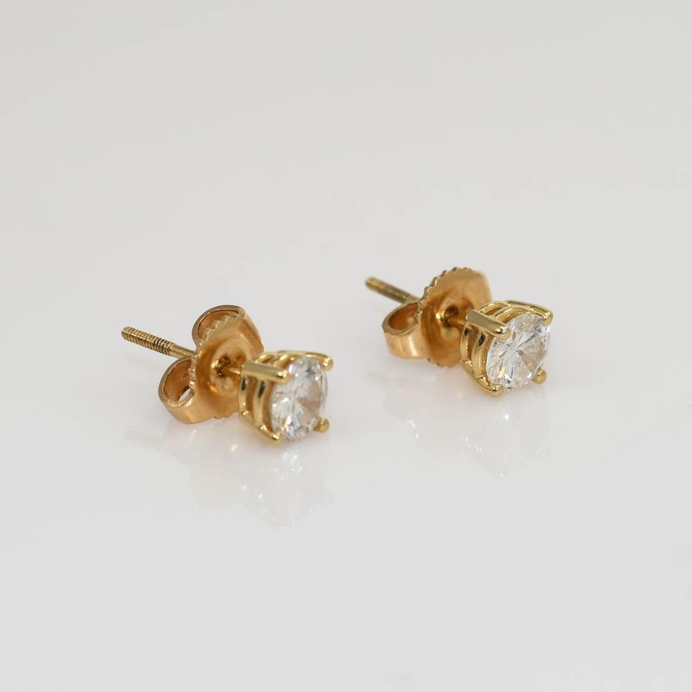 14K Yellow Gold Diamond Stud Earrings .80tdw, H-i/ i1 In Excellent Condition For Sale In Laguna Beach, CA