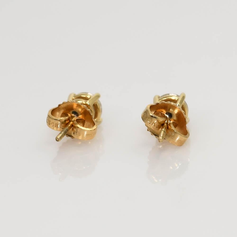 Women's 14K Yellow Gold Diamond Stud Earrings .80tdw, H-i/ i1 For Sale