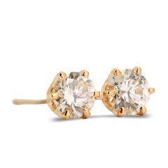 14K Yellow Gold Diamond Stud Earrings