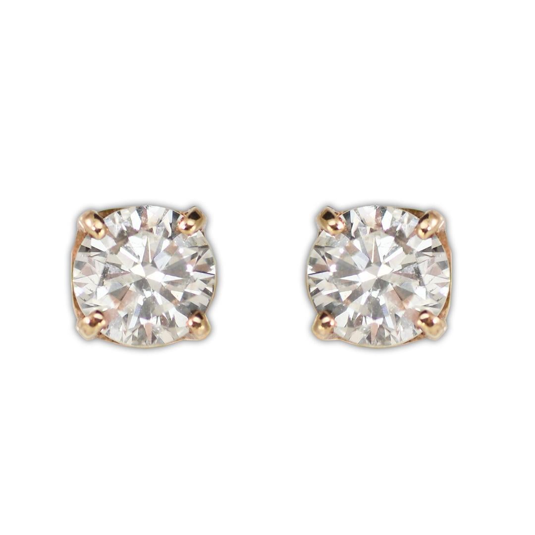 14K Yellow Gold Diamond Stud Earrings with La Pousette Backings 1.20 ct For Sale