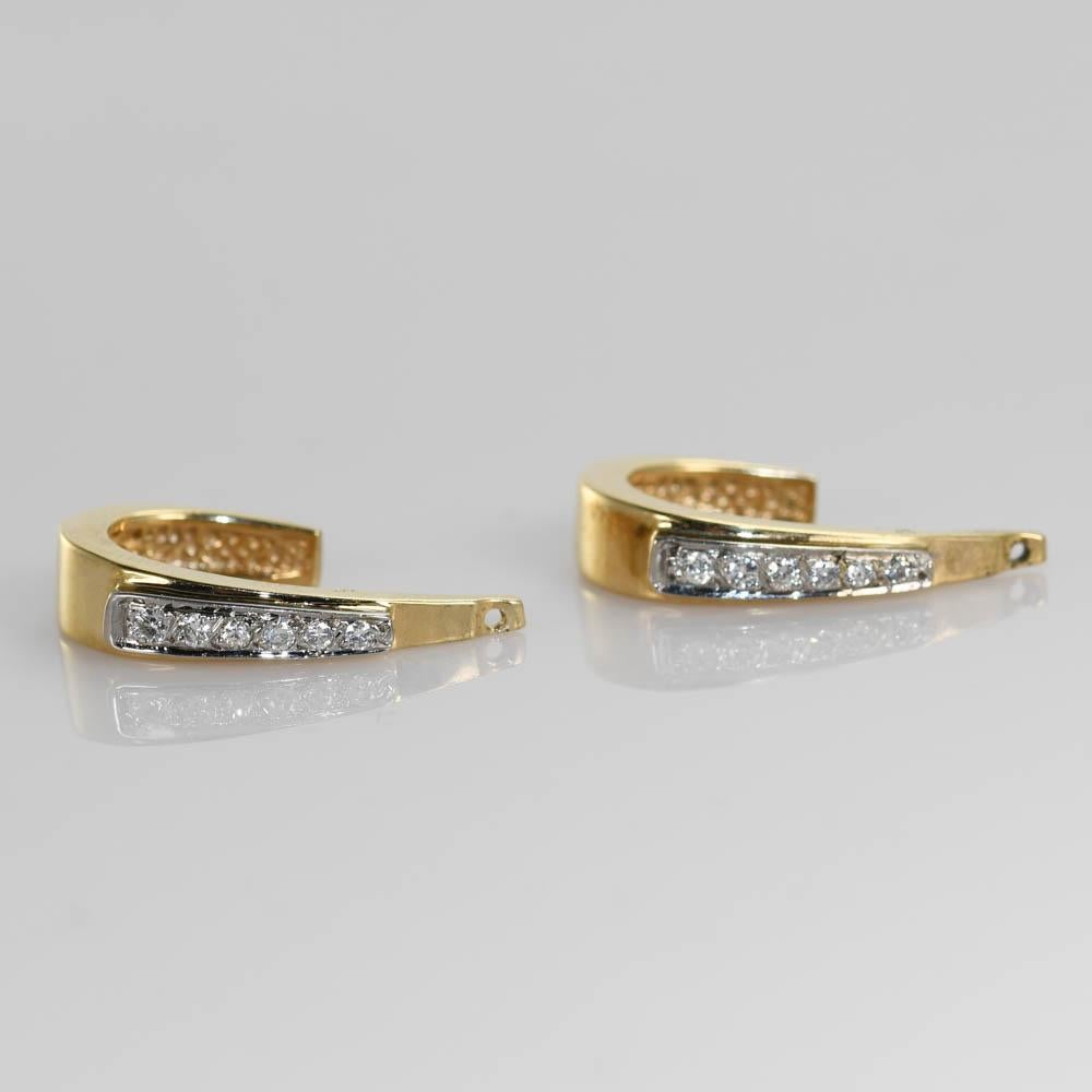 14K Yellow Gold Diamond Stud & Half Loop Earrings, 8gr For Sale 1