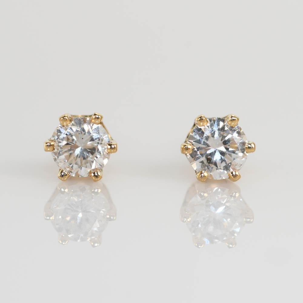 14K Yellow Gold Diamond Stud & Half Loop Earrings, 8gr For Sale 3