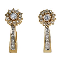 Orecchini con diamanti e mezzo loop in oro giallo 14K, 8 gr.
