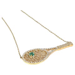 14K Yellow Gold Diamond studded Badminton Racket Pendant Necklace