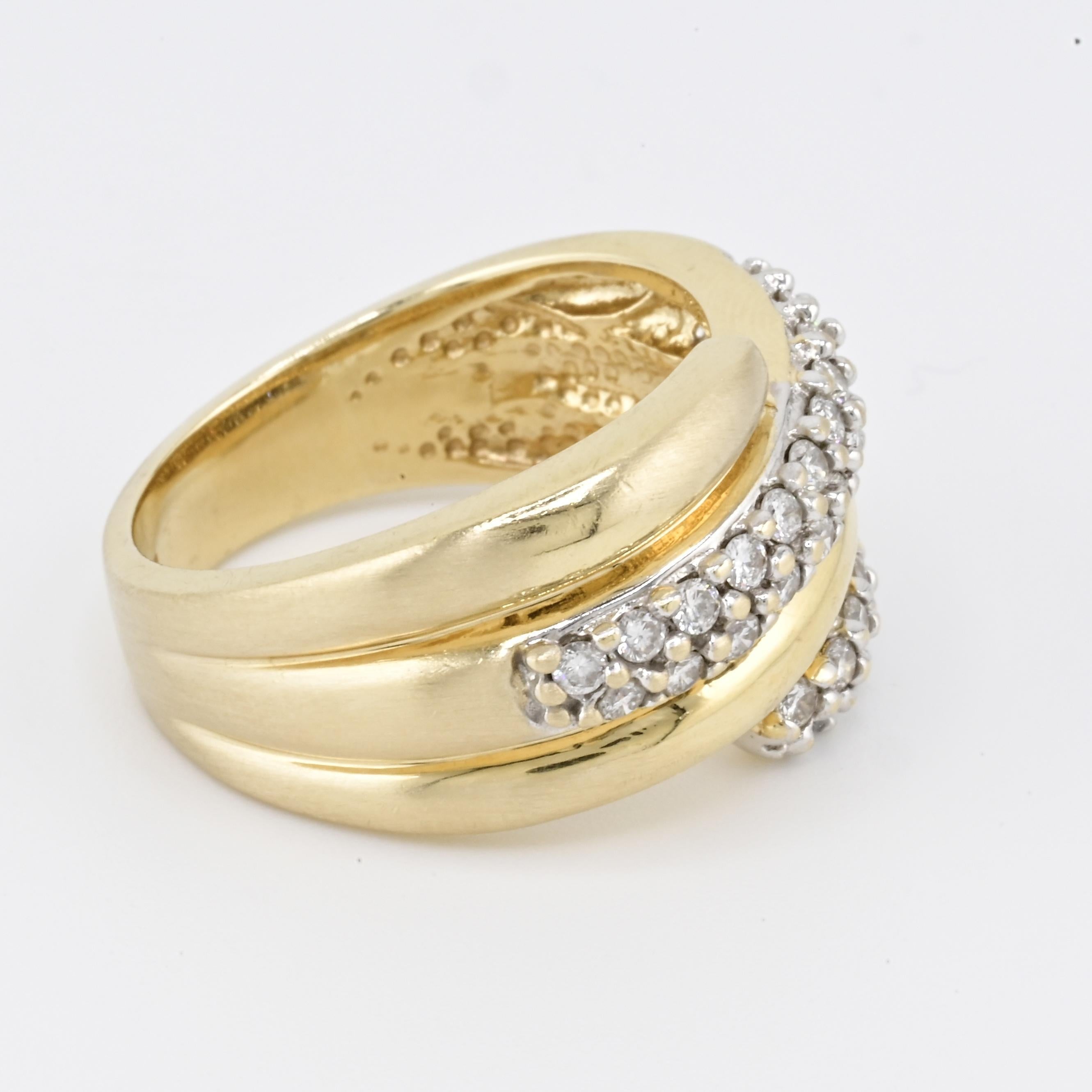 Bague en or jaune 14K avec tourbillon de diamants 0.68 carats 10.85 grammes IGI Certified Taille 9 en vente 1