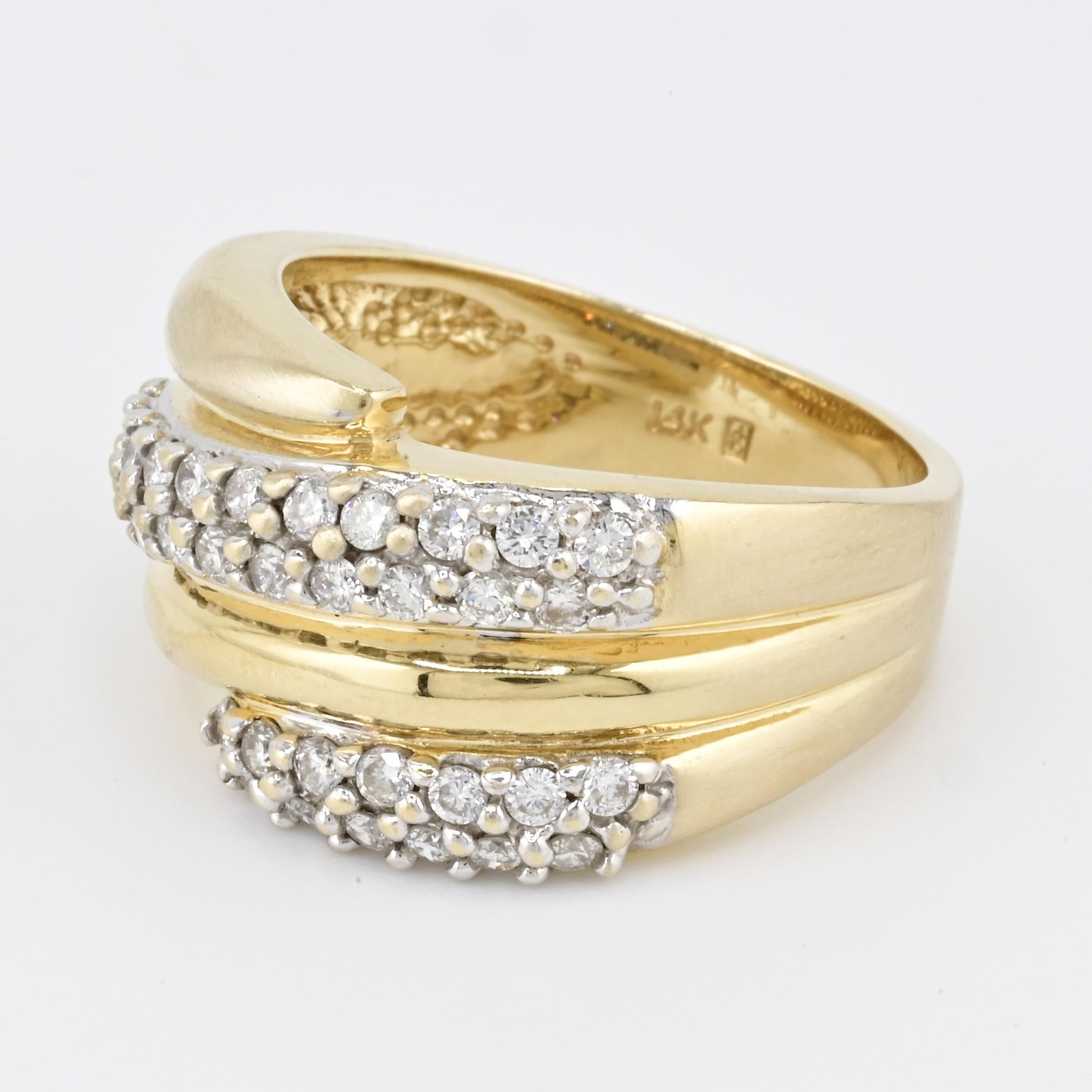 Bague en or jaune 14K avec tourbillon de diamants 0.68 carats 10.85 grammes IGI Certified Taille 9 en vente 2
