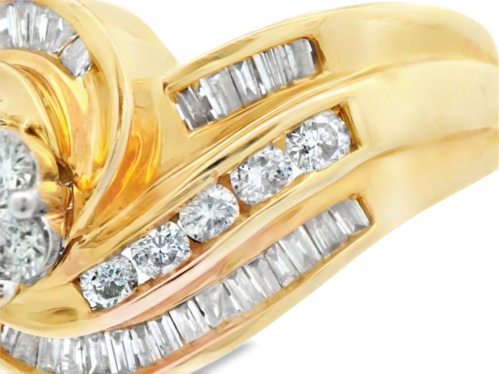 Bague en or jaune 14k avec tourbillon de diamants en vente 2