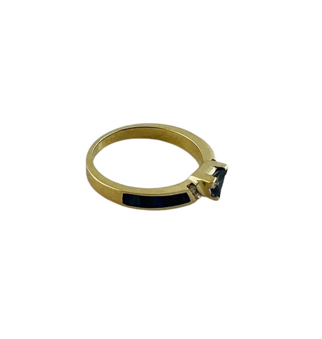 Women's 14K Yellow Gold Diamond, Tanzanite & Black Opal Inlay Ring Size 7 #16486