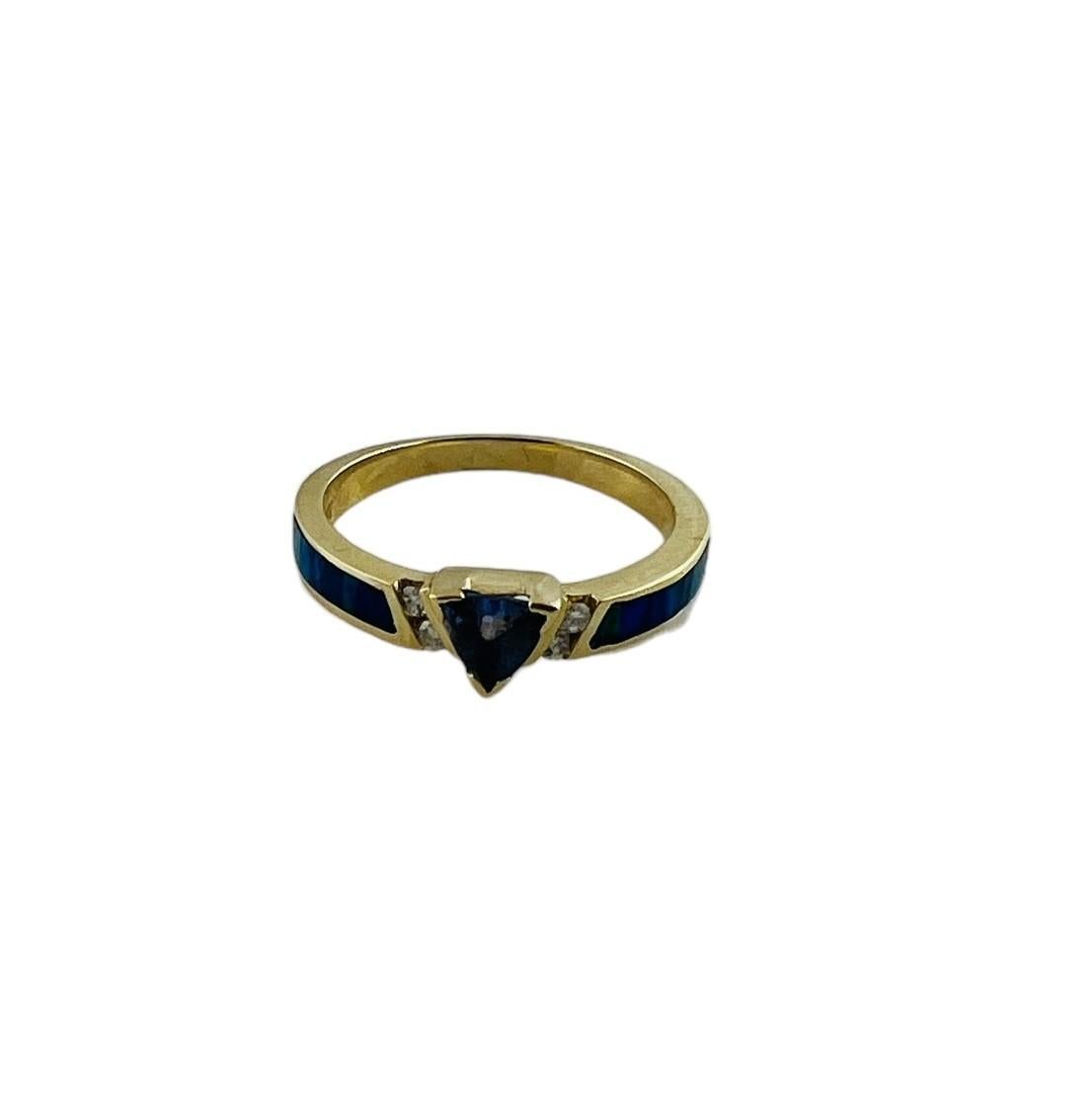 14K Yellow Gold Diamond, Tanzanite & Black Opal Inlay Ring Size 7 #16486 1