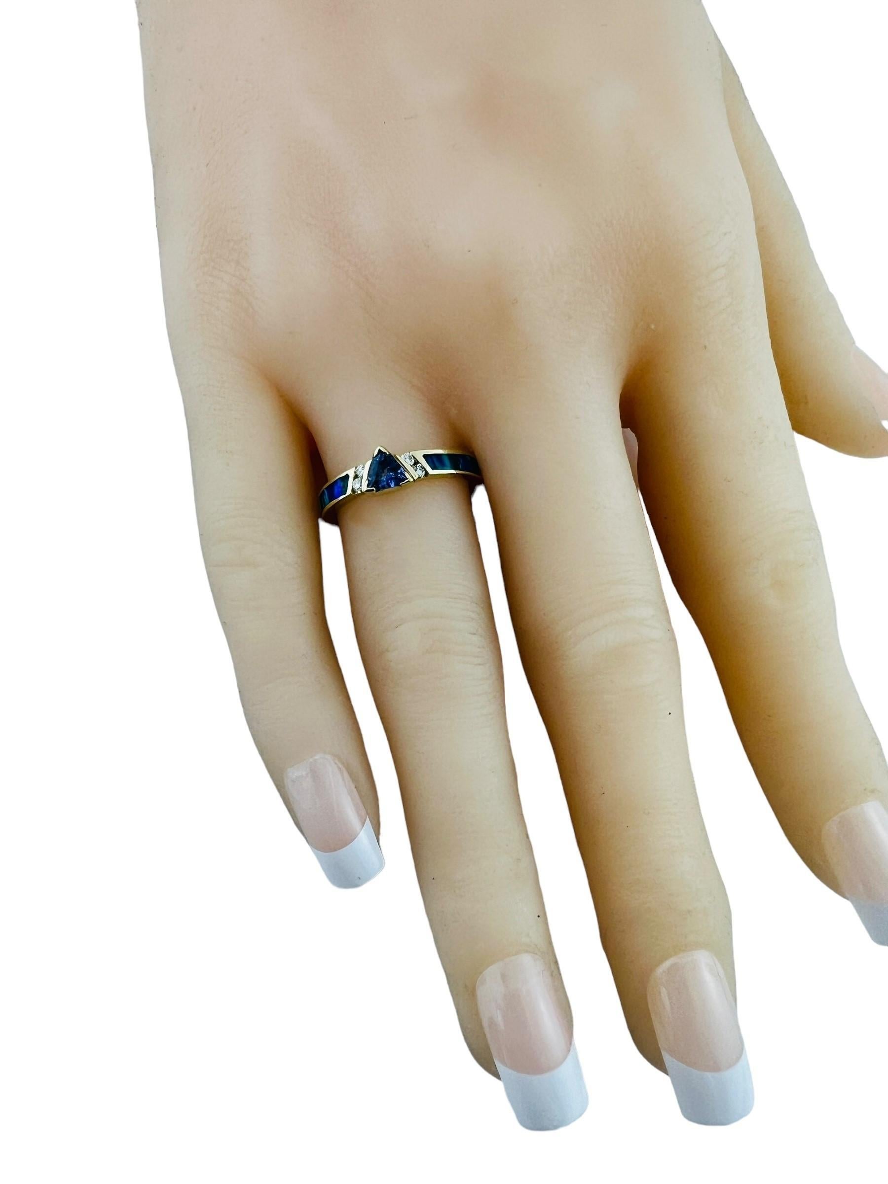 14K Yellow Gold Diamond, Tanzanite & Black Opal Inlay Ring Size 7 #16486 3