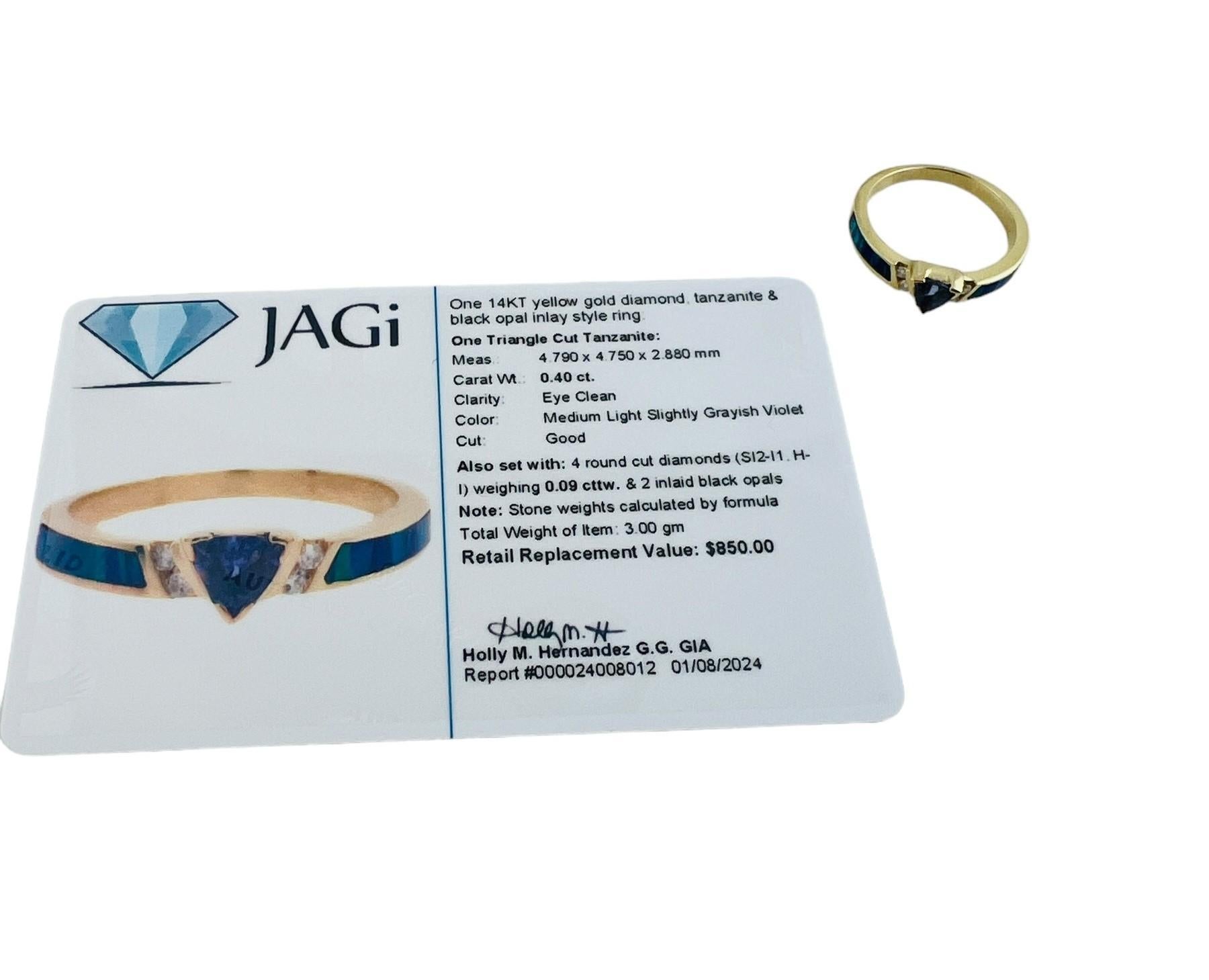 14K Yellow Gold Diamond, Tanzanite & Black Opal Inlay Ring Size 7 #16486 4