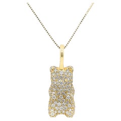 14K Yellow Gold Diamond Teddy Bear Pendant
