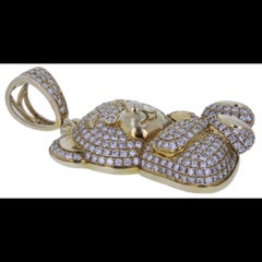 14K Yellow Gold Diamond Teddy Bear Pendant – Pavé Set Round Brilliant Diamonds
