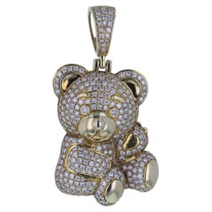 14K Yellow Gold Diamond Teddy Bear Pendant – Pavé Set Round Brilliant Diamonds