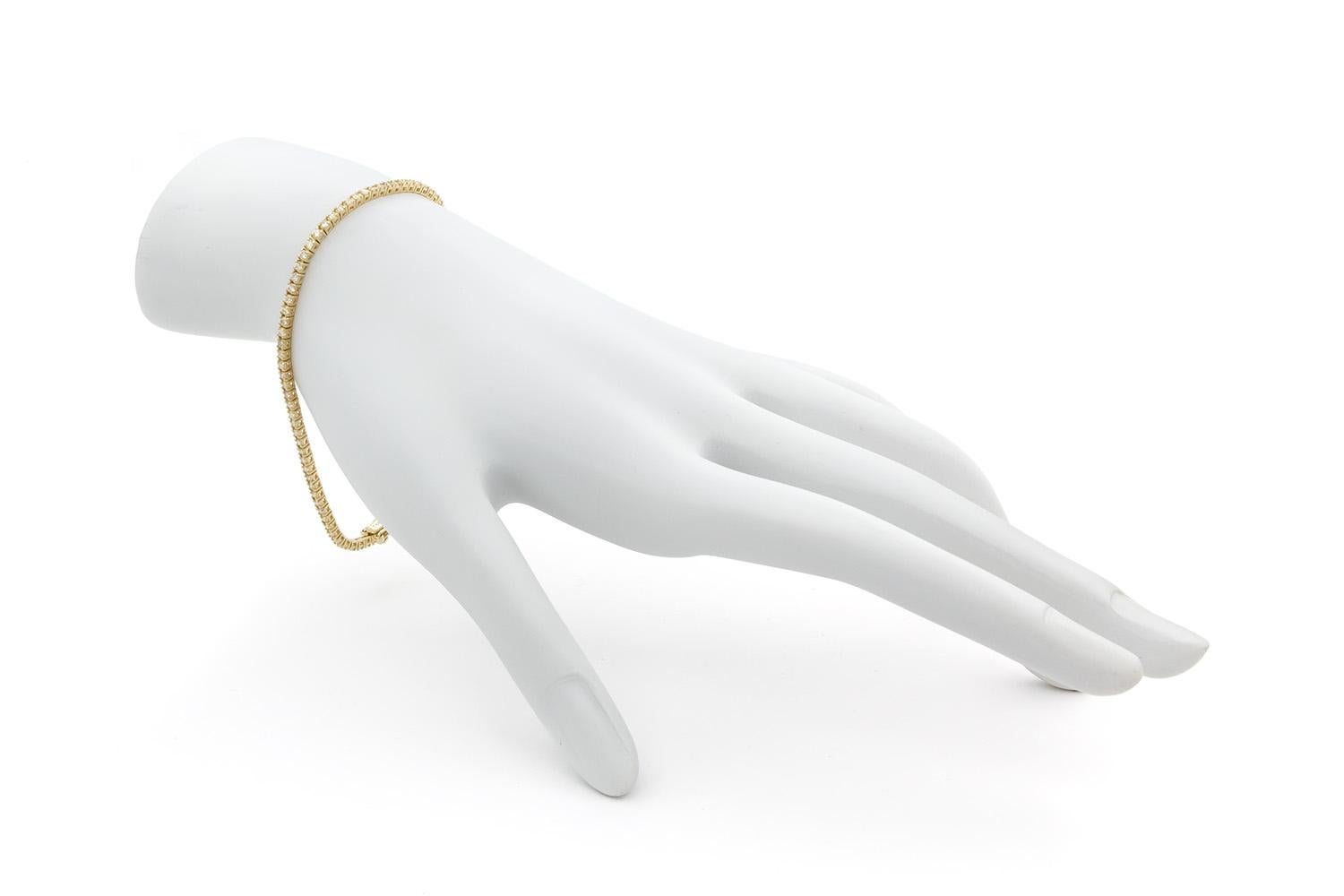 Contemporary 14k Yellow Gold & Diamond Tennis Bracelet 1.39ctw G-H/VS2-SI1 For Sale