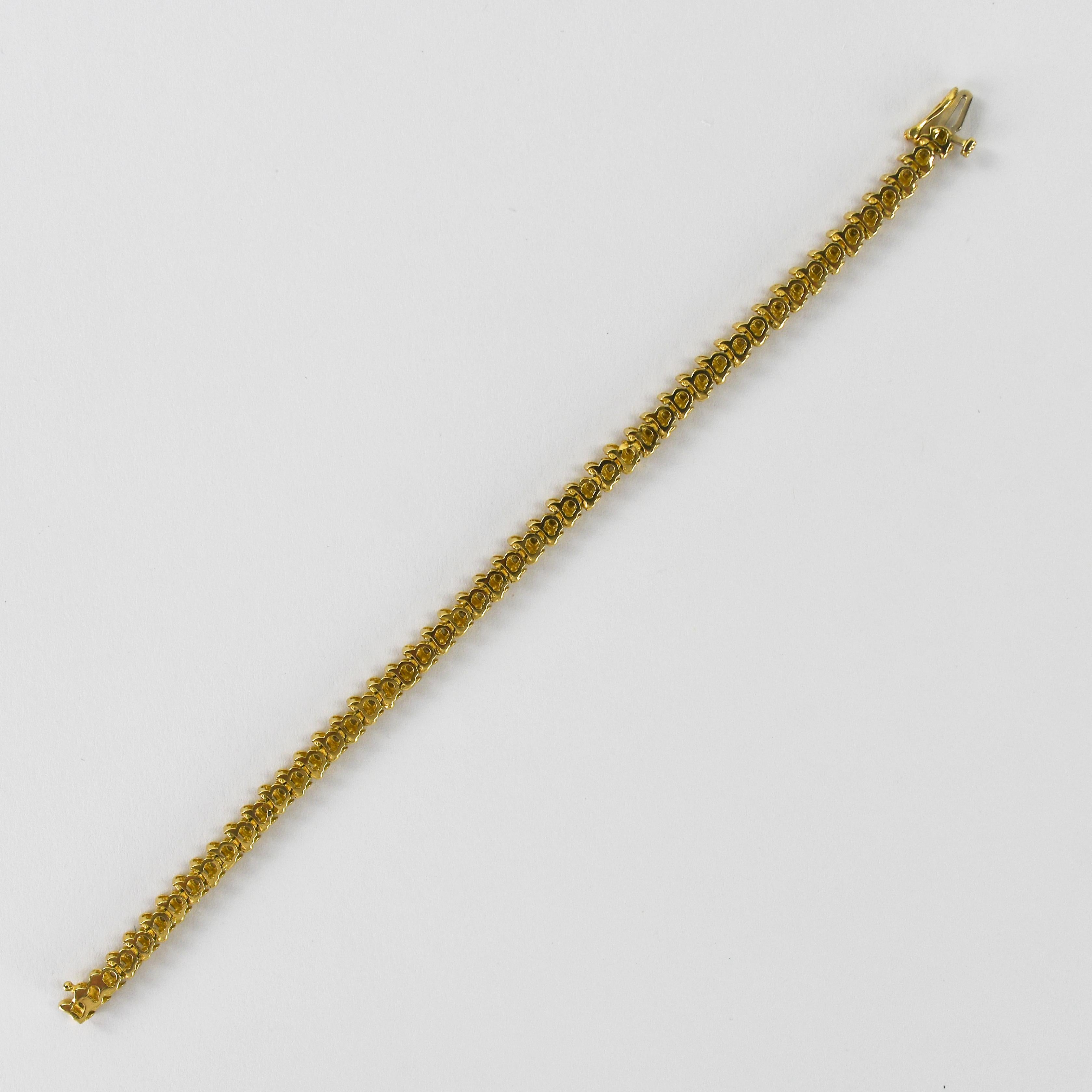 Pulsera de tenis de oro amarillo de 14 quilates con diamantes 1,50 ct en venta 1