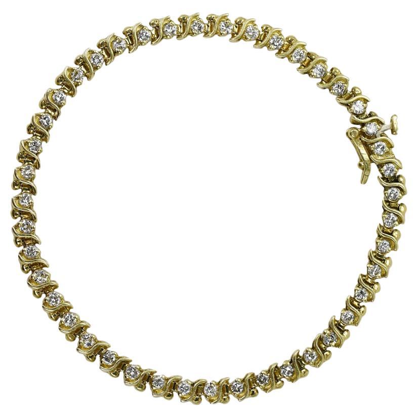 14K Yellow Gold Diamond Tennis Bracelet, 1.50TDW, 11.5gr For Sale