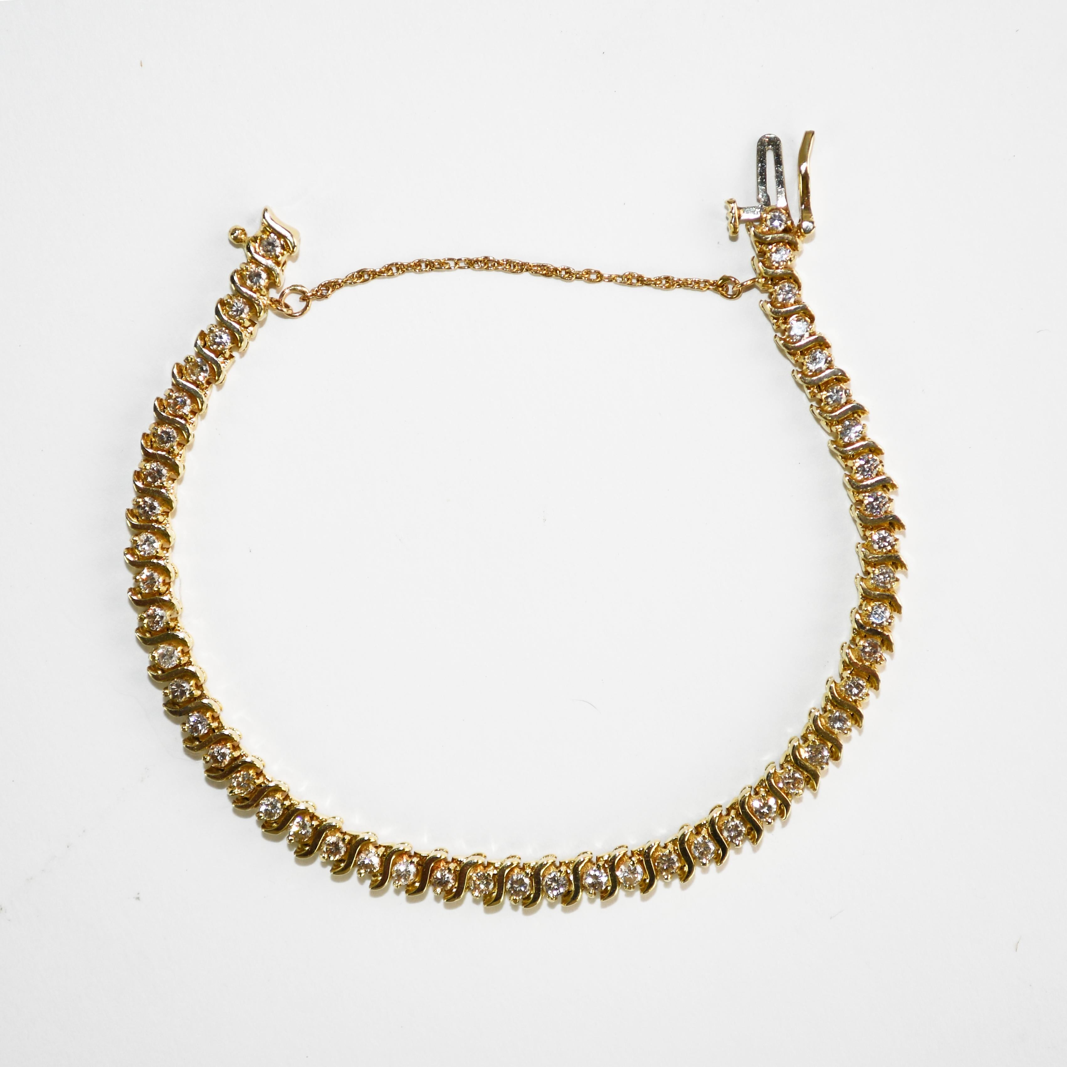 Bracelet tennis en or jaune 14 carats avec diamants de 2,00 carats Unisexe en vente