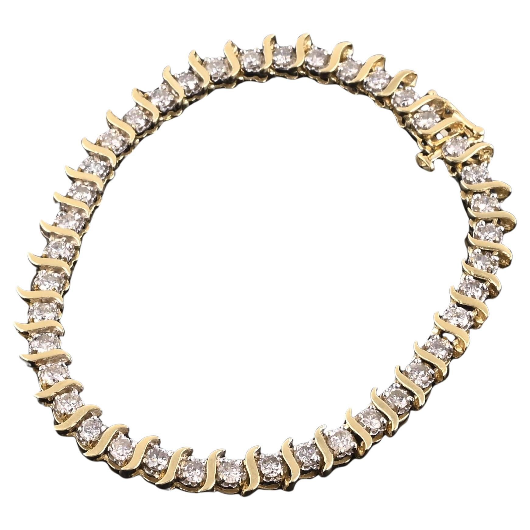 14K Yellow Gold Diamond Tennis Bracelet 2.80 CTW 40 Diamonds 7.5” Estate Jewelry