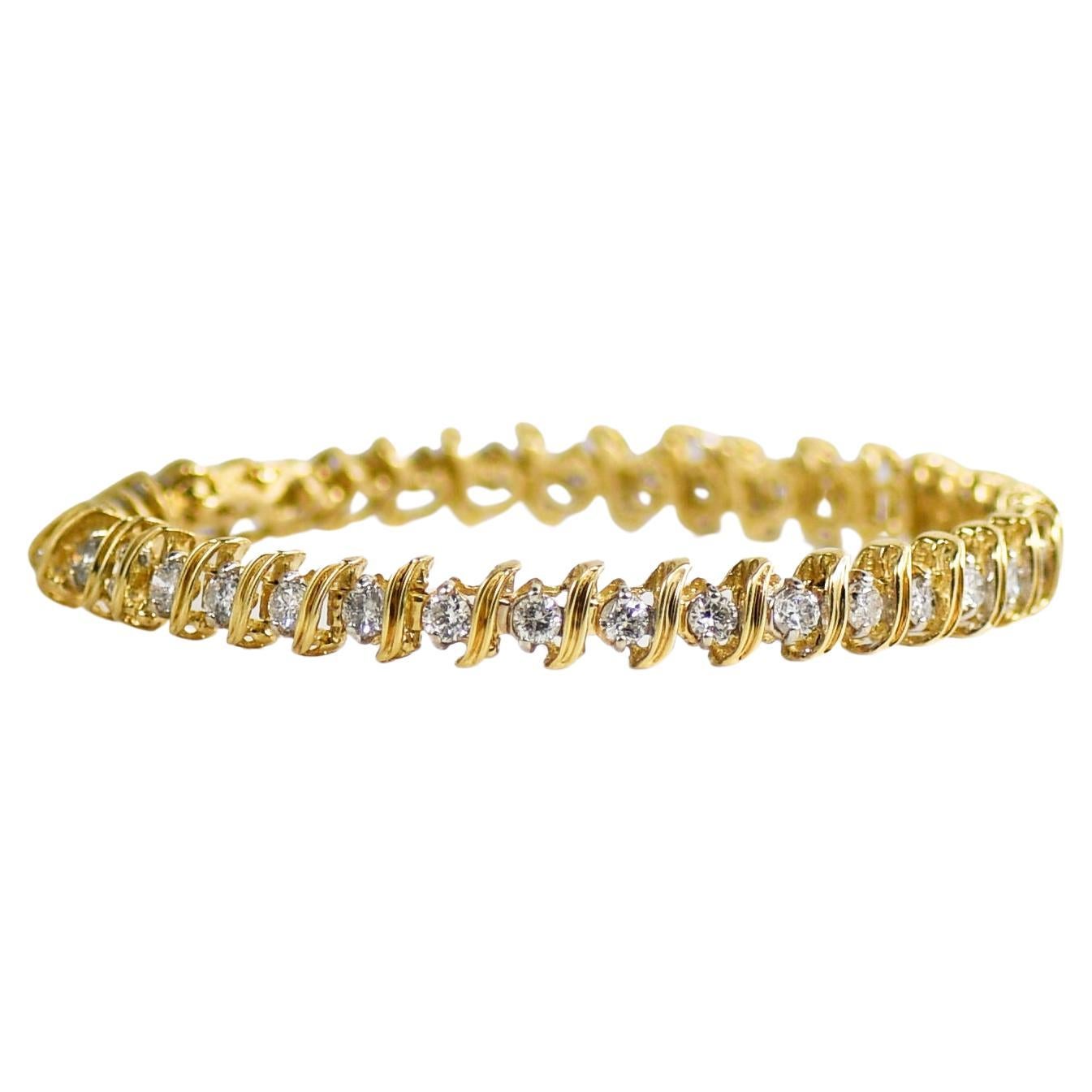 14k Yellow Gold Diamond Tennis Bracelet 3.00ct, 7 1/4 Inch