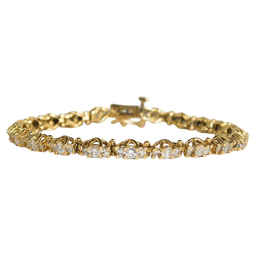 14K Yellow Gold Diamond Tennis Bracelet 3.75ct For Sale