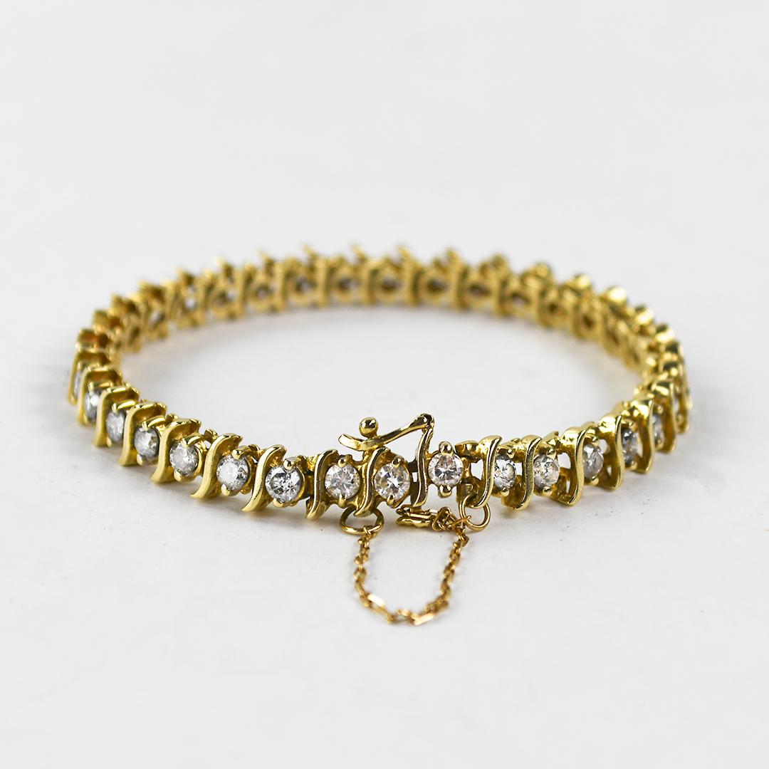 Taglio rotondo Bracciale tennis con diamanti in oro giallo 14K 4,00ct in vendita