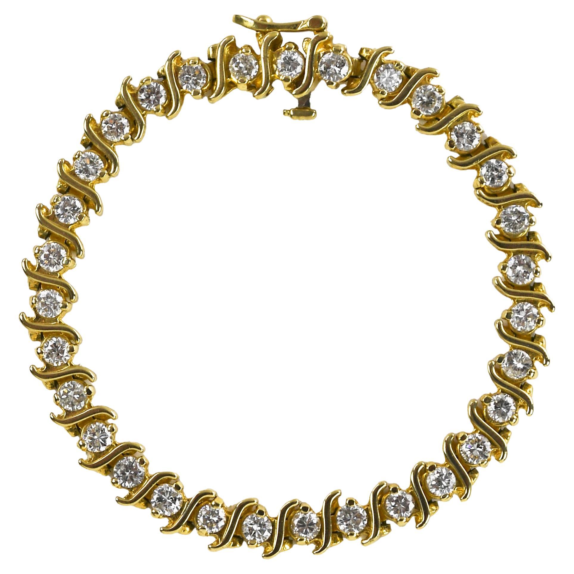 Bracelet tennis en or jaune 14 carats avec diamants 4,00 carats