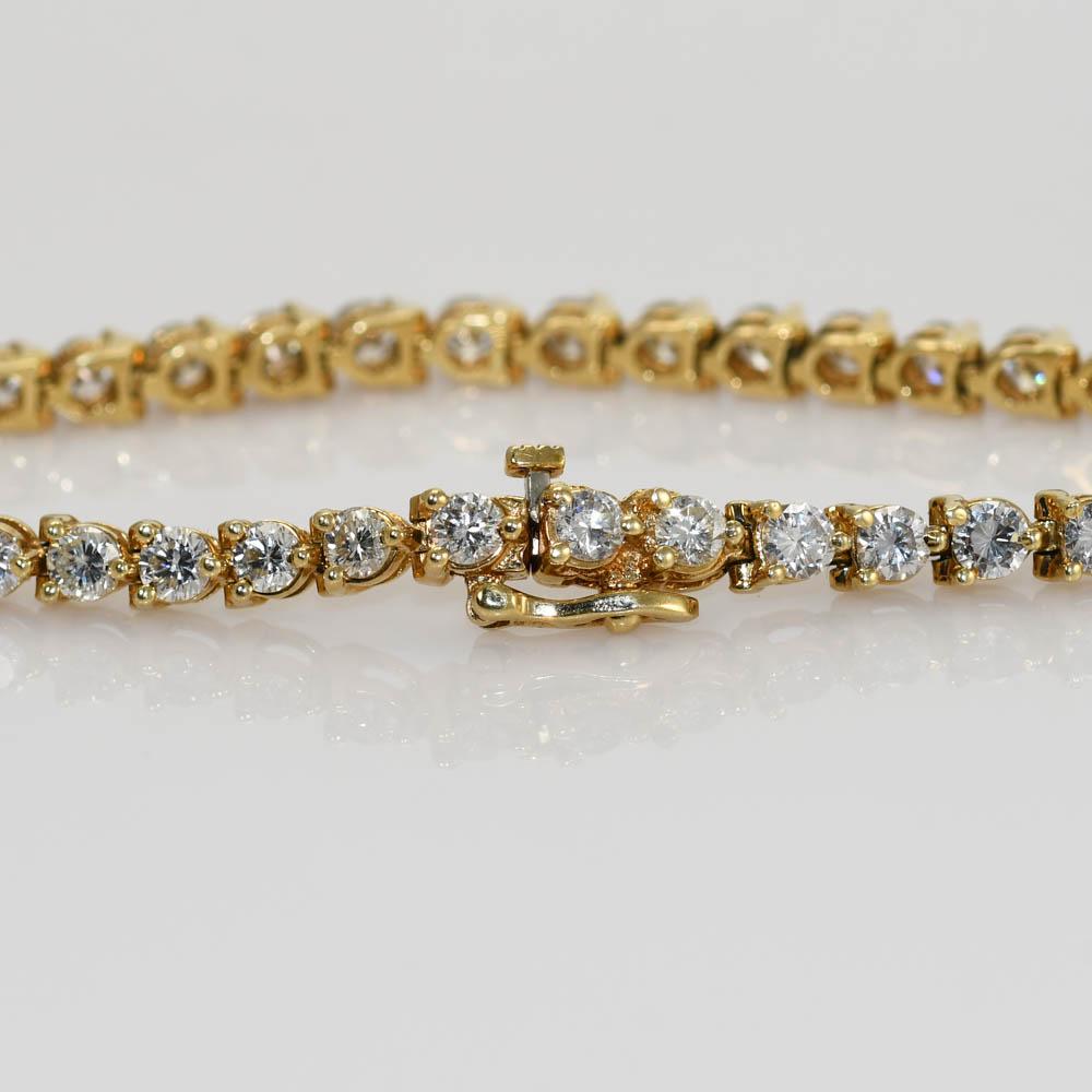 Round Cut 14k Yellow Gold Diamond Tennis Bracelet 6.50tdw, 14.4g For Sale