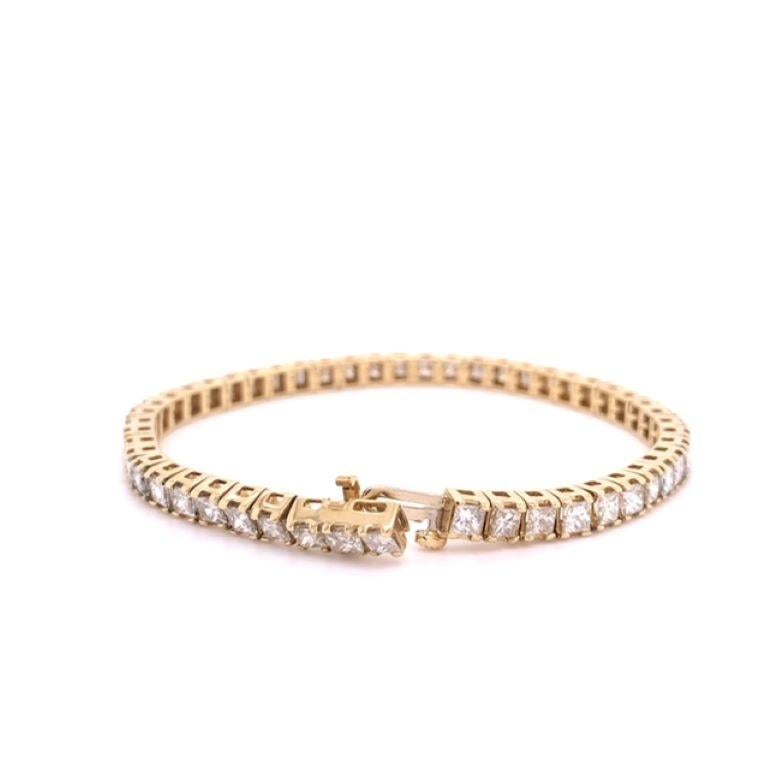 Taille princesse Bracelet tennis en or jaune 14 carats avec diamants de 7,1/2 carats en vente