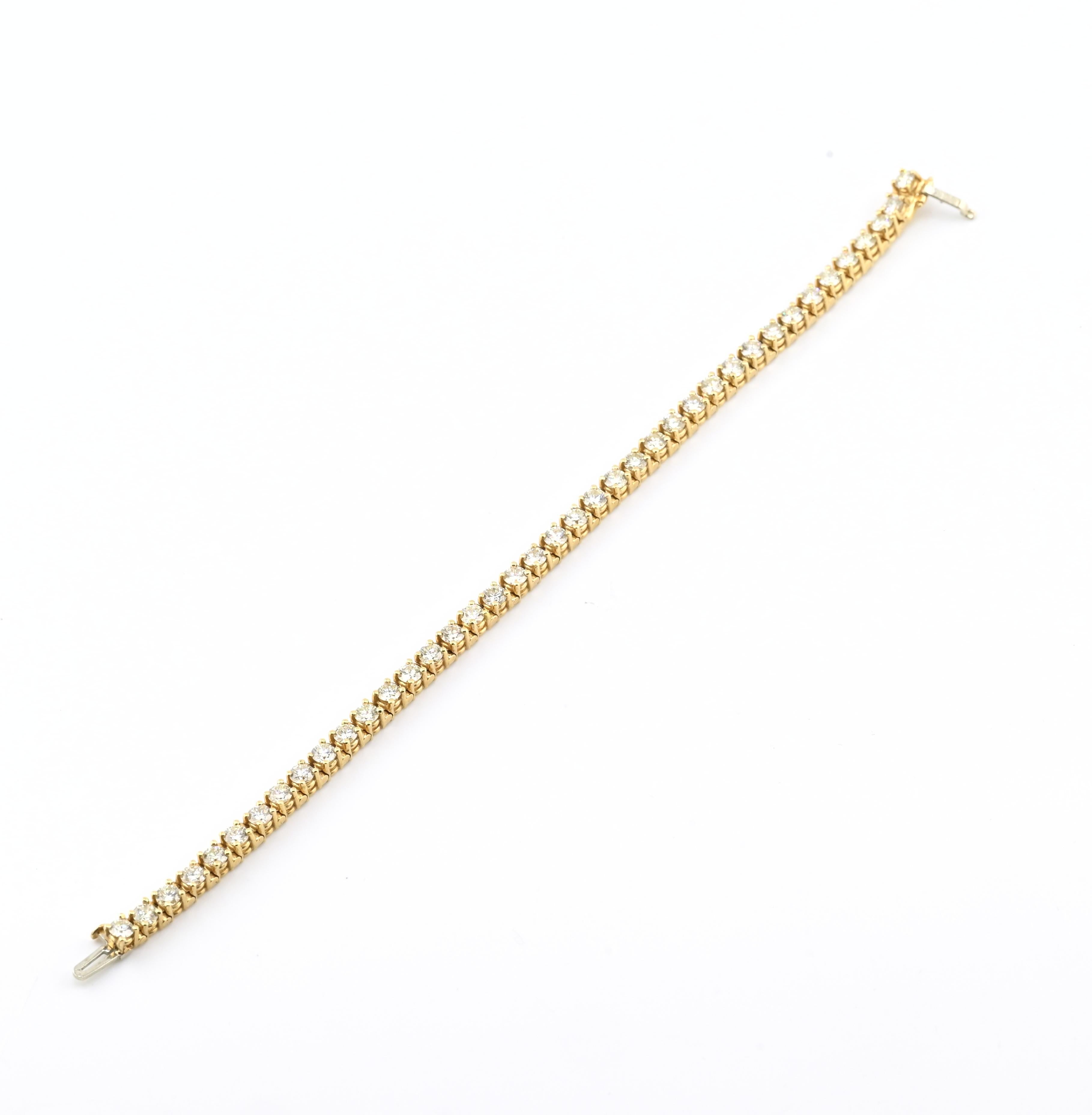 Round Cut 14K Yellow Gold Diamond Tennis Bracelet Approx 5 Carats Natural Diamonds For Sale