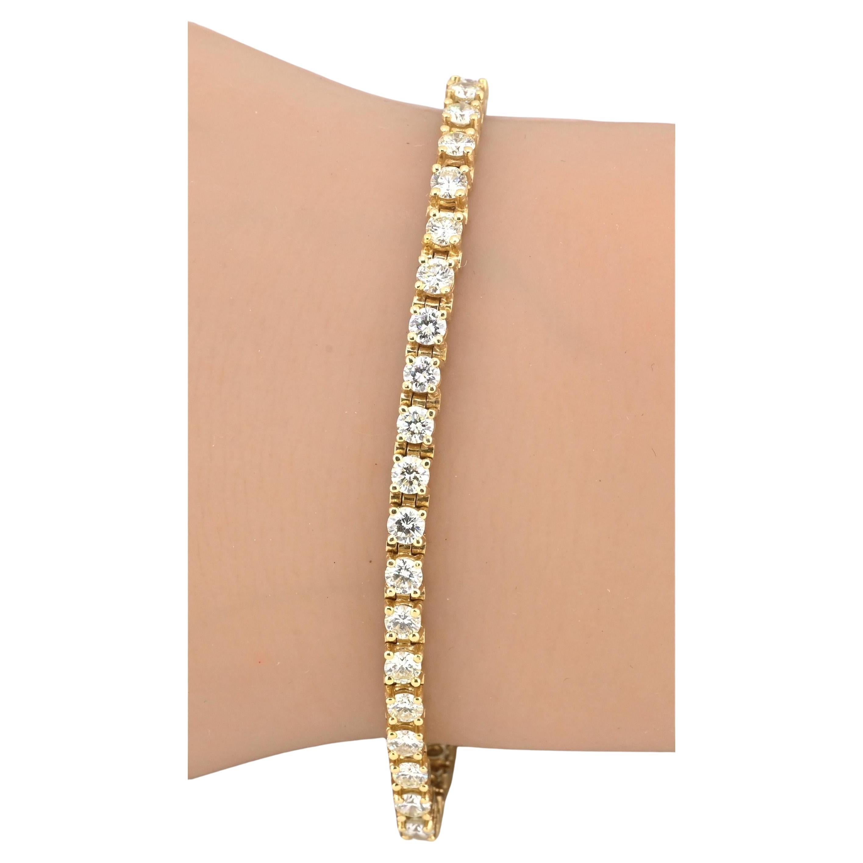 14K Yellow Gold Diamond Tennis Bracelet Approx 5 Carats Natural Diamonds For Sale