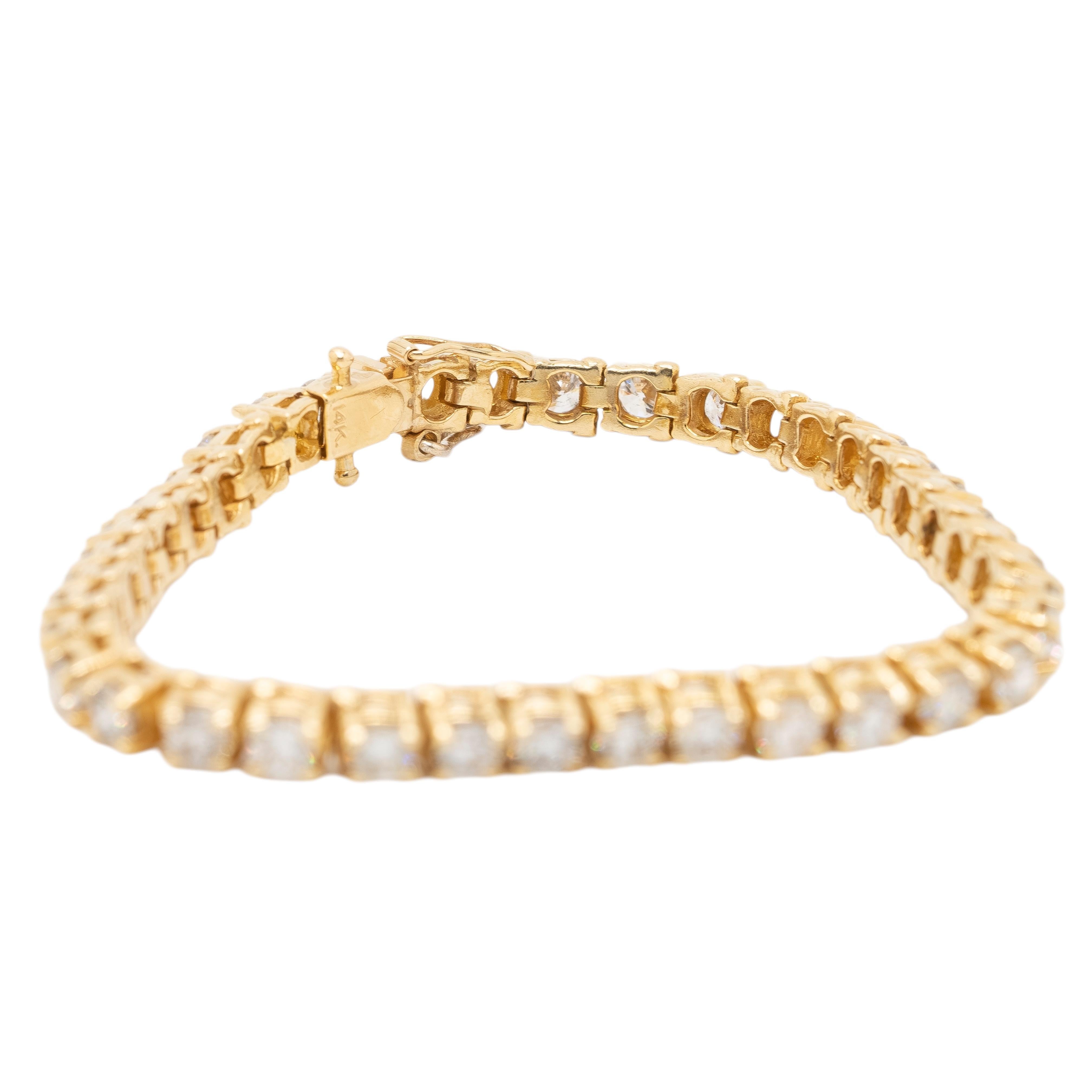 Bracelet tennis en or jaune 14 carats avec diamants Unisexe en vente