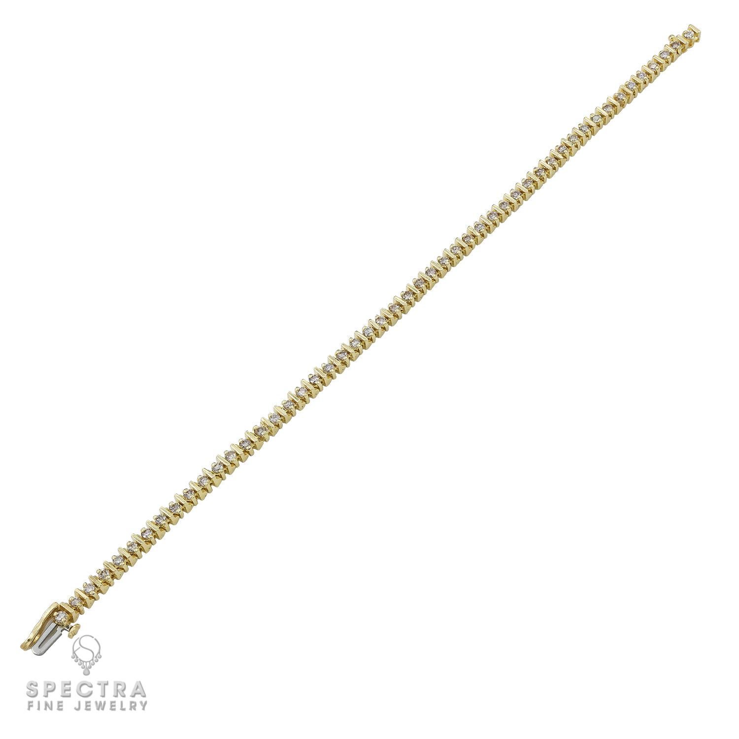Round Cut 14k Yellow Gold Diamond Tennis Bracelet For Sale