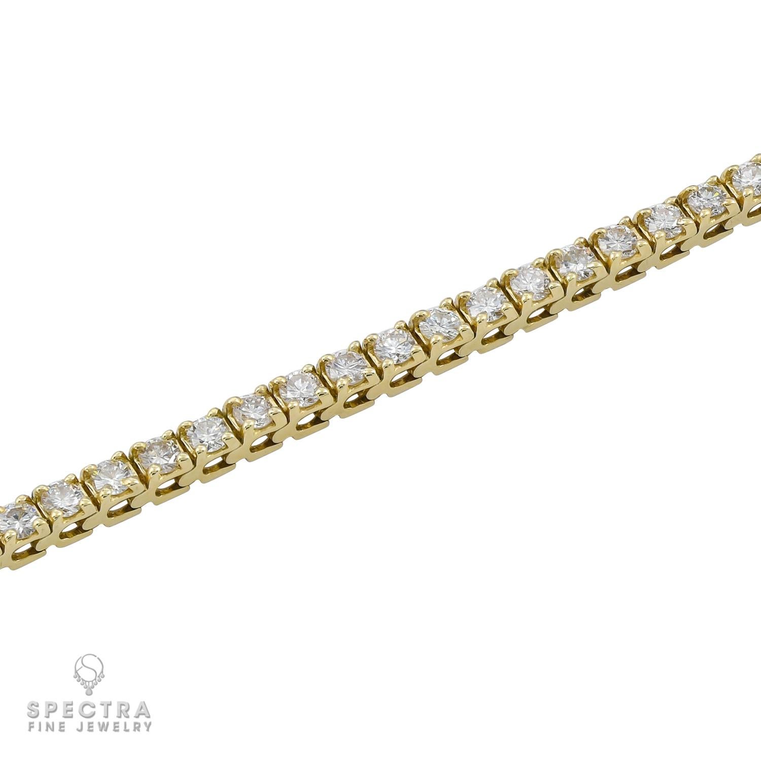 Taille ronde Bracelet tennis en or jaune 14 carats avec diamants  en vente