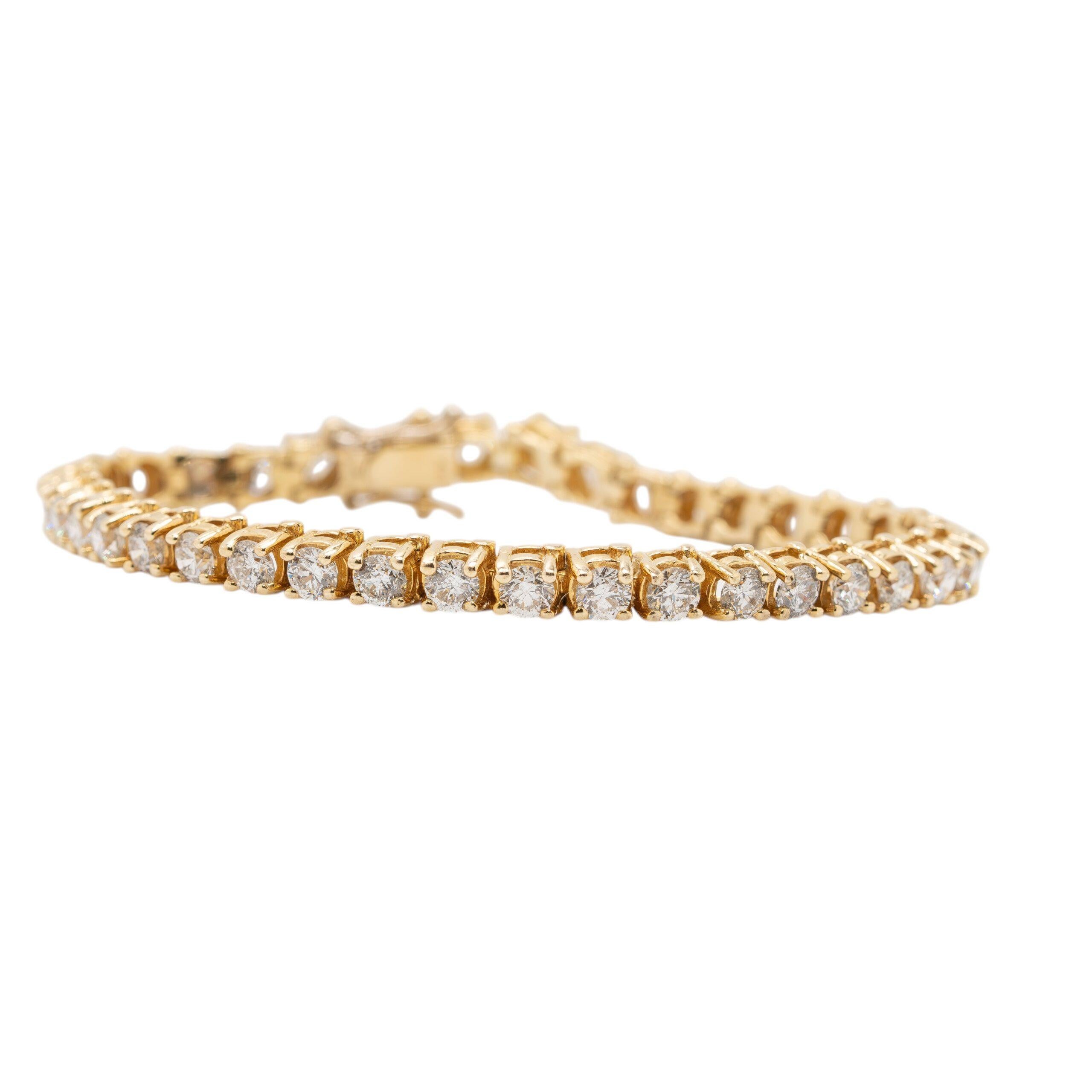 Taille ronde Bracelet tennis en or jaune 14 carats avec diamants en vente