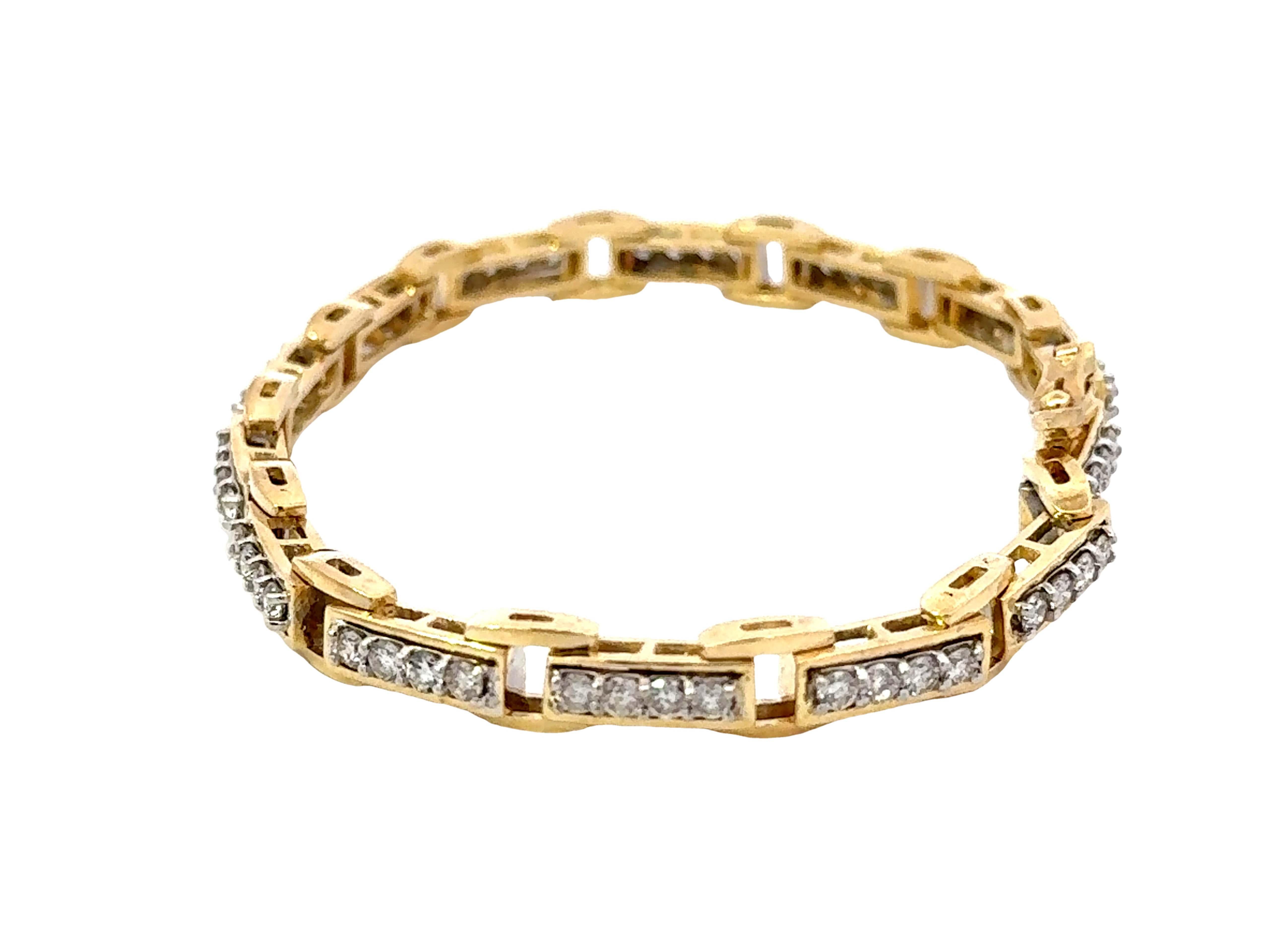 14k Gelbgold Diamant-Tennisarmband (Brillantschliff) im Angebot
