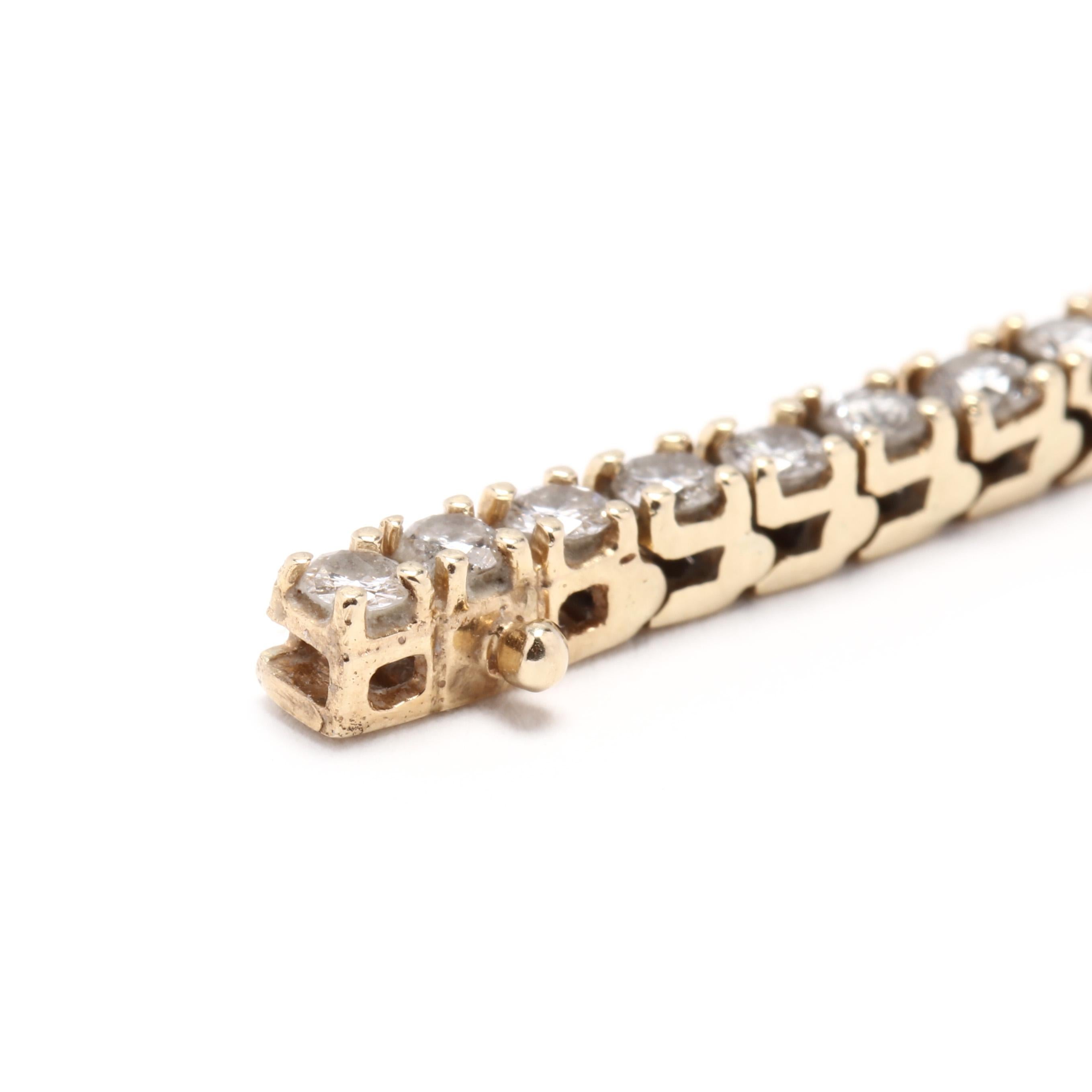 14 Karat Yellow Gold Diamond Tennis Bracelet In Good Condition In McLeansville, NC