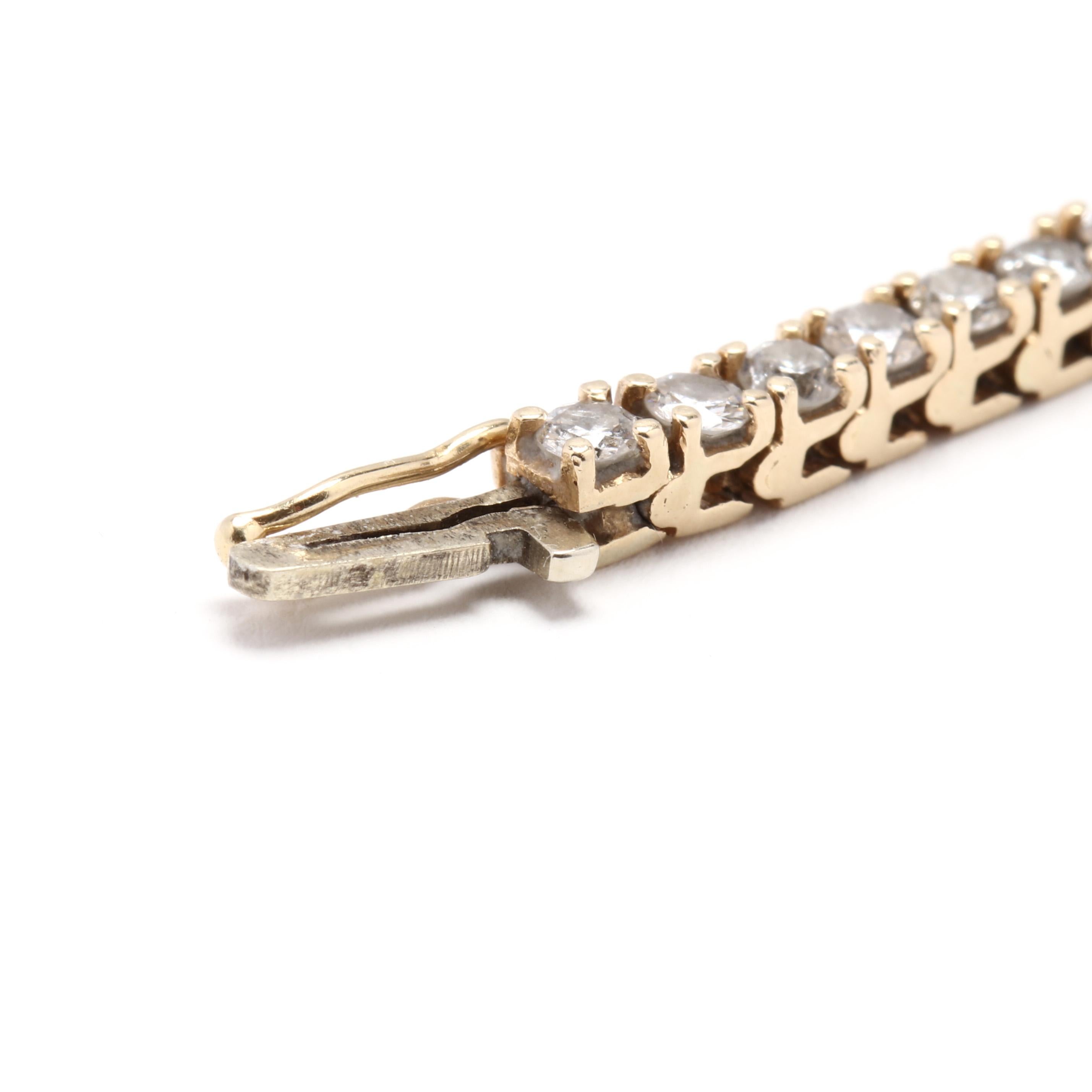 Women's or Men's 14 Karat Yellow Gold Diamond Tennis Bracelet