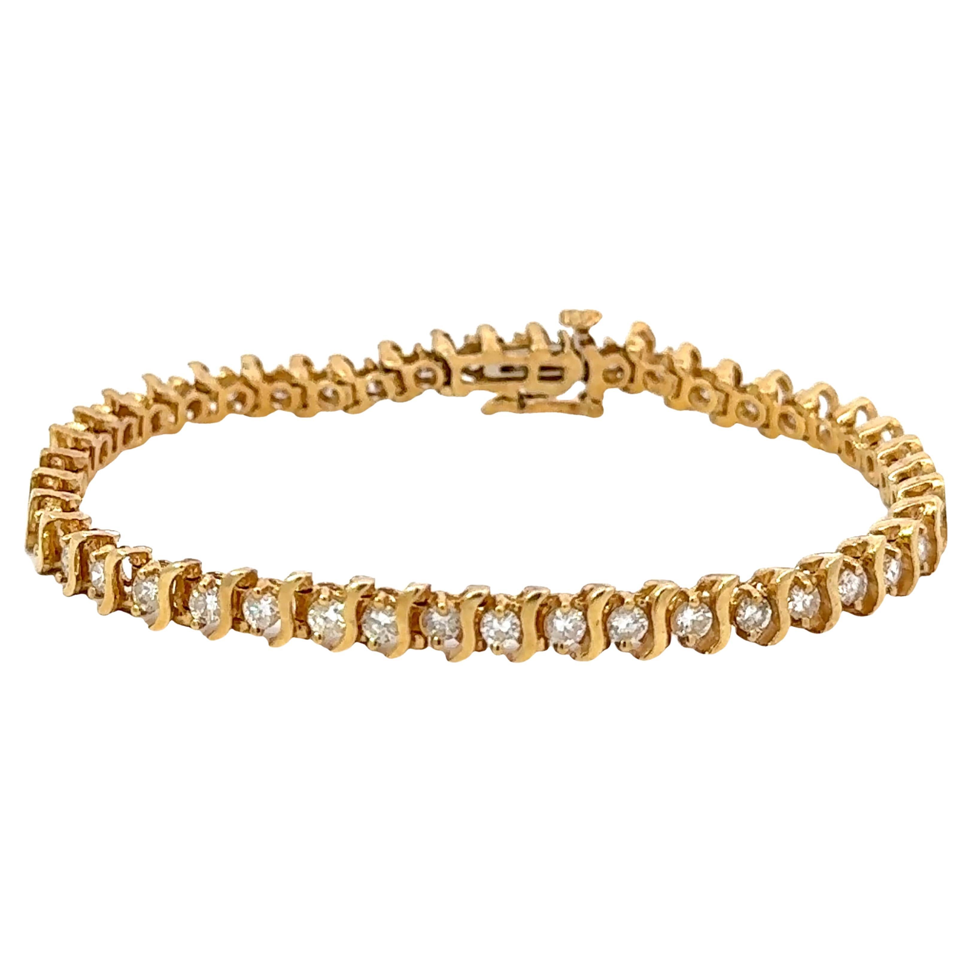 Bracelet tennis en or jaune 14 carats avec diamants