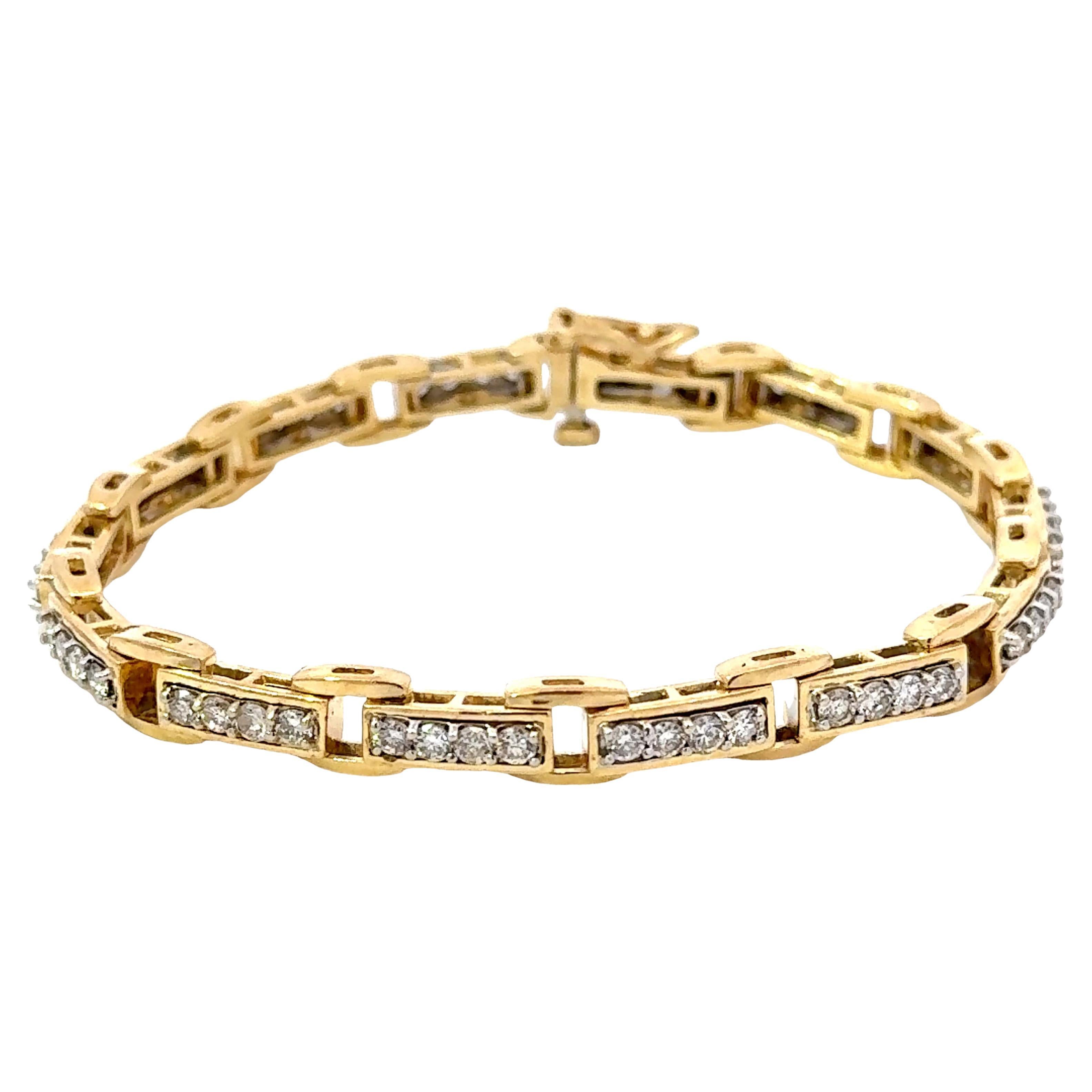 Bracelet tennis en or jaune 14 carats avec diamants en vente