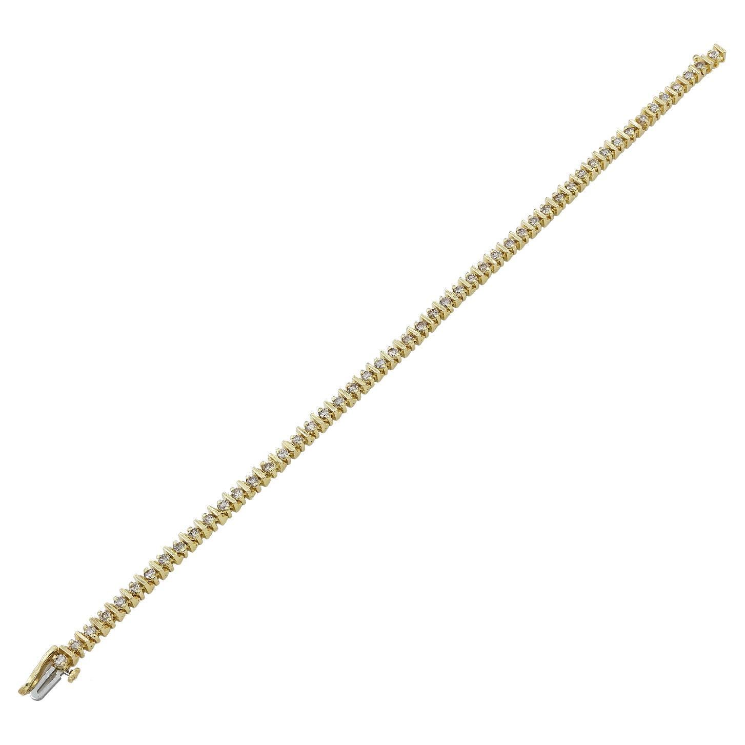 Bracciale tennis con diamanti in oro giallo 14k in vendita