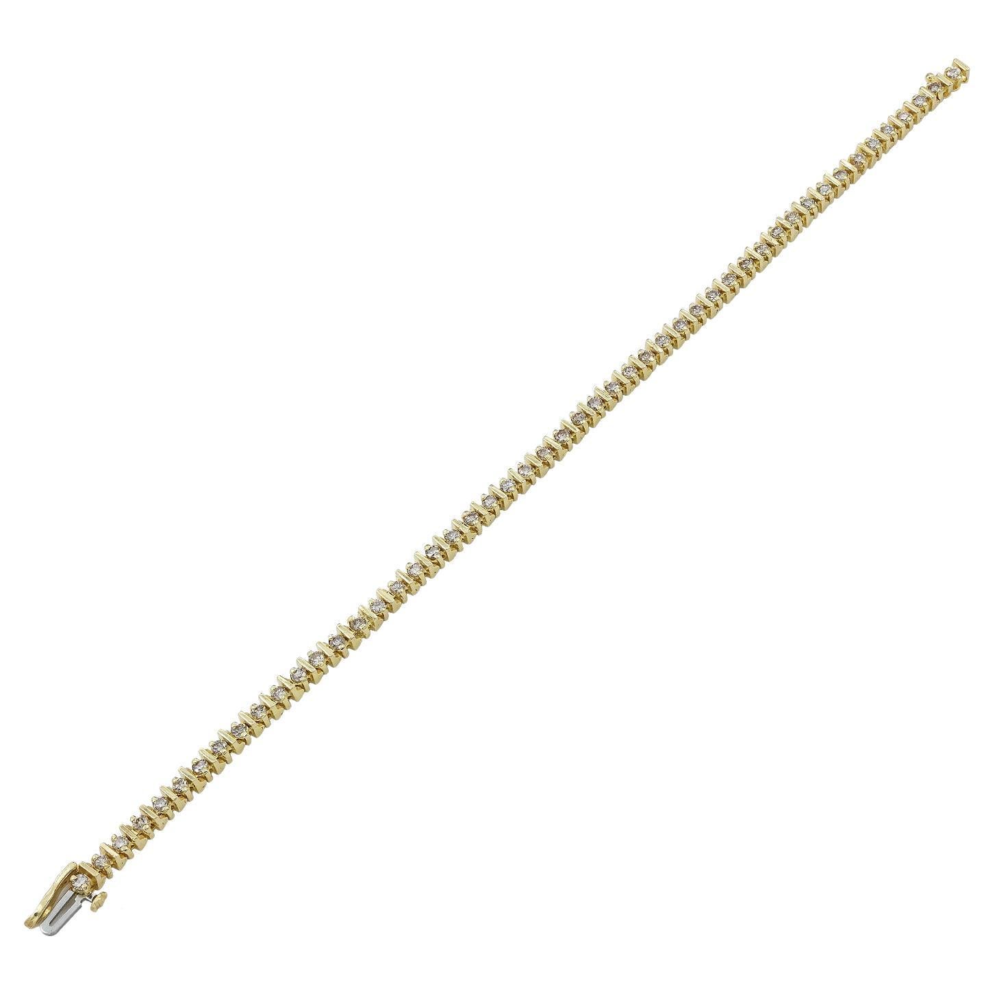 14k Gelbgold Diamant-Tennisarmband im Angebot