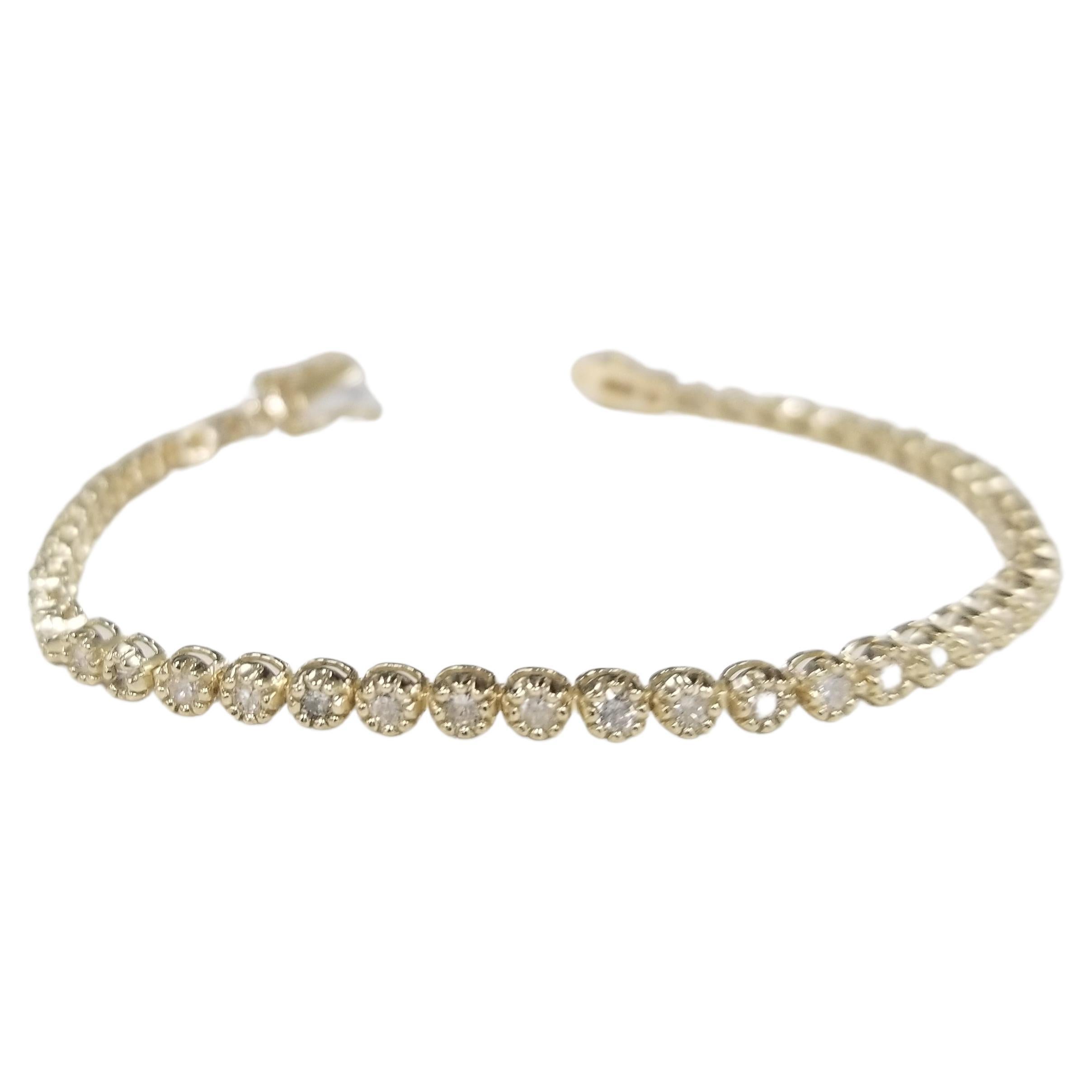 Bracelet tennis en or jaune 14 carats avec diamants sertis dans une monture en perles de 3,02 carats