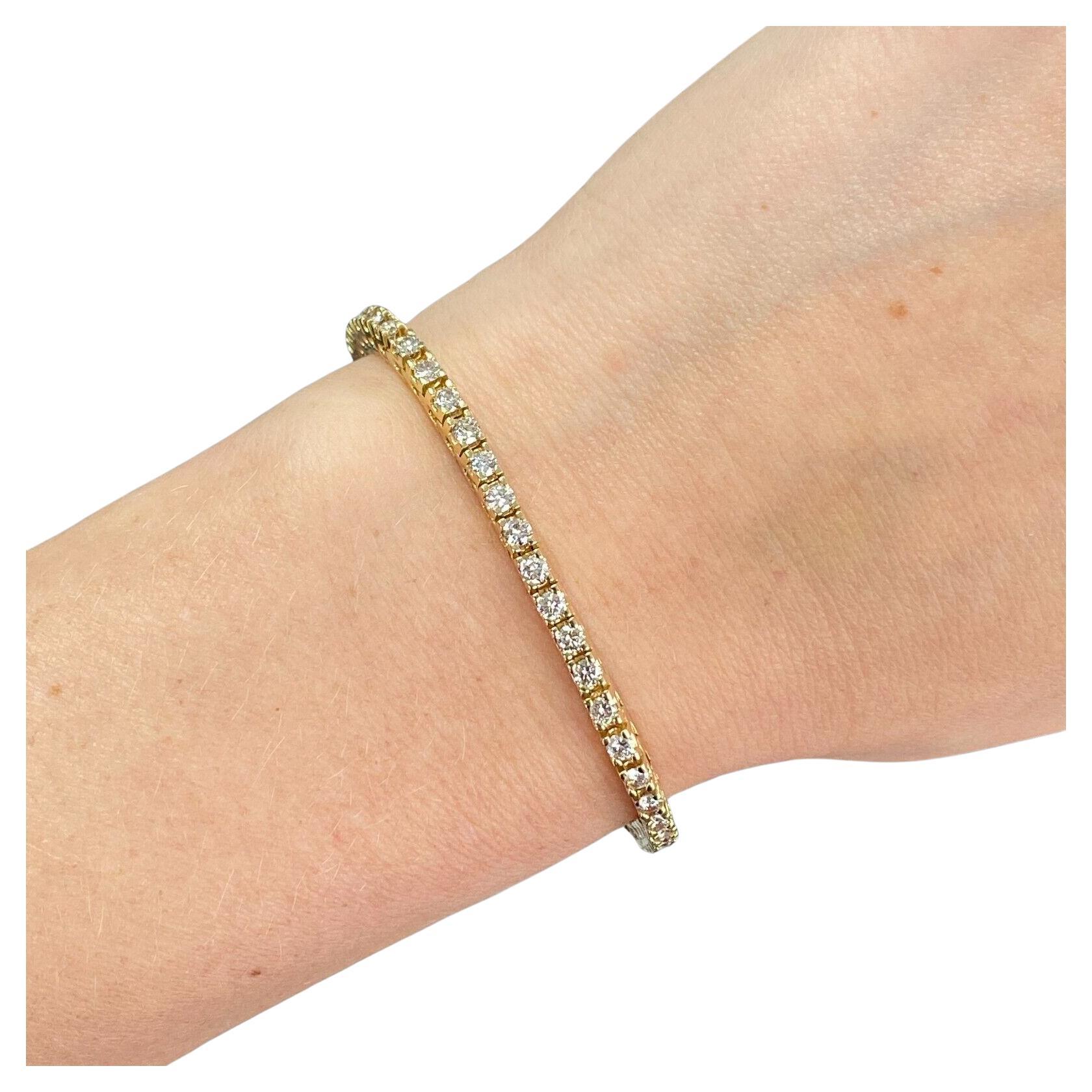 Bracelet tennis en or jaune 14 carats avec diamants pesant 2,45 carats en vente