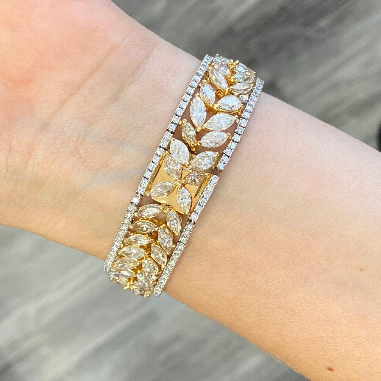 Contemporaneo oro giallo 14K  Bracciale tennis con diamanti bianchi e gialli 27,29 carati in vendita