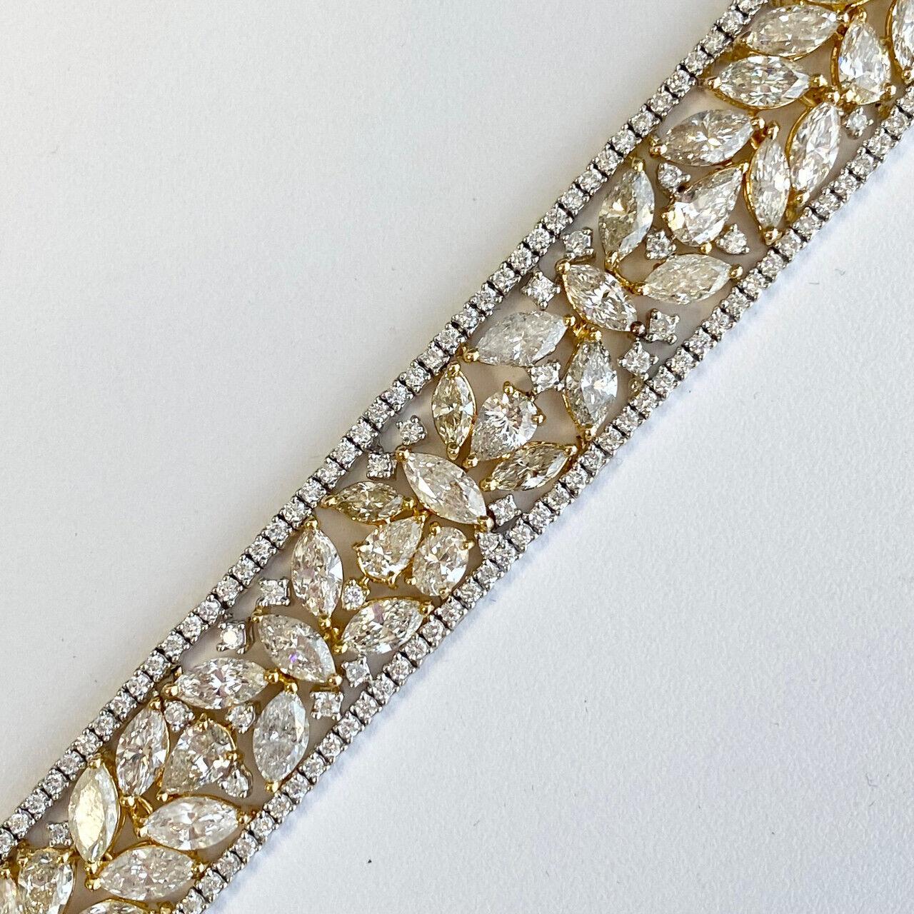 Marquise Cut 14K Yellow Gold  Diamond Tennis Bracelet with White and Yellow diamonds 27.29cts