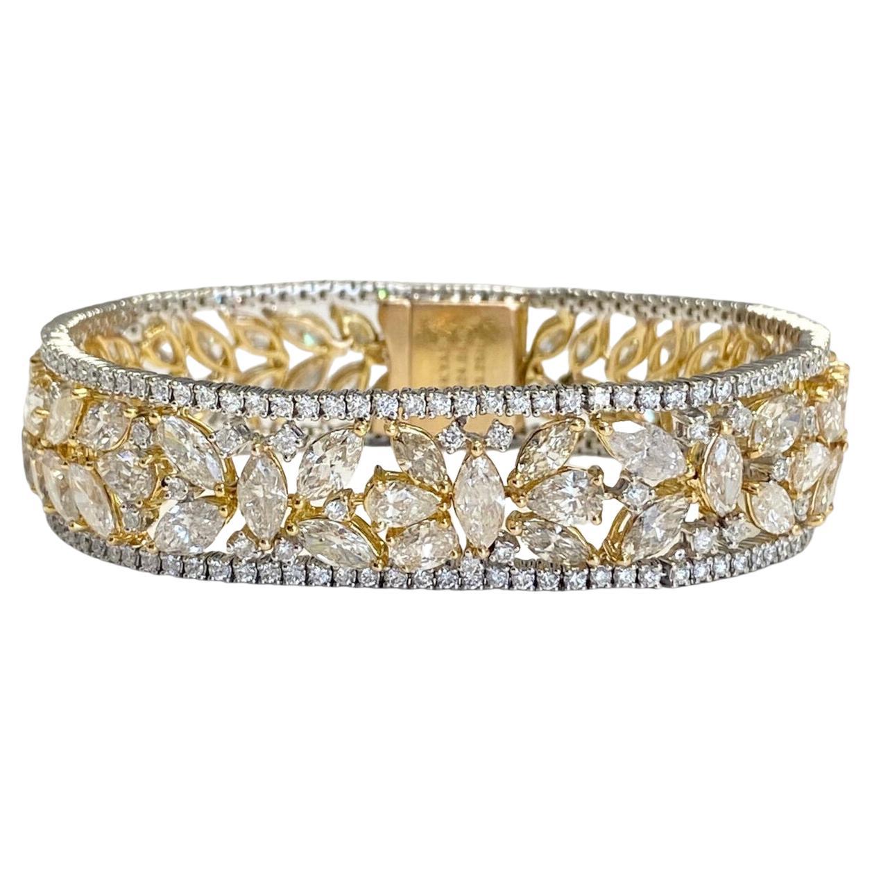 14K Yellow Gold  Diamond Tennis Bracelet with White and Yellow diamonds 27.29cts